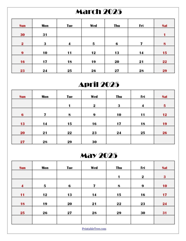 March To May 2025 Calendar Printable PDF Three Months Calendar