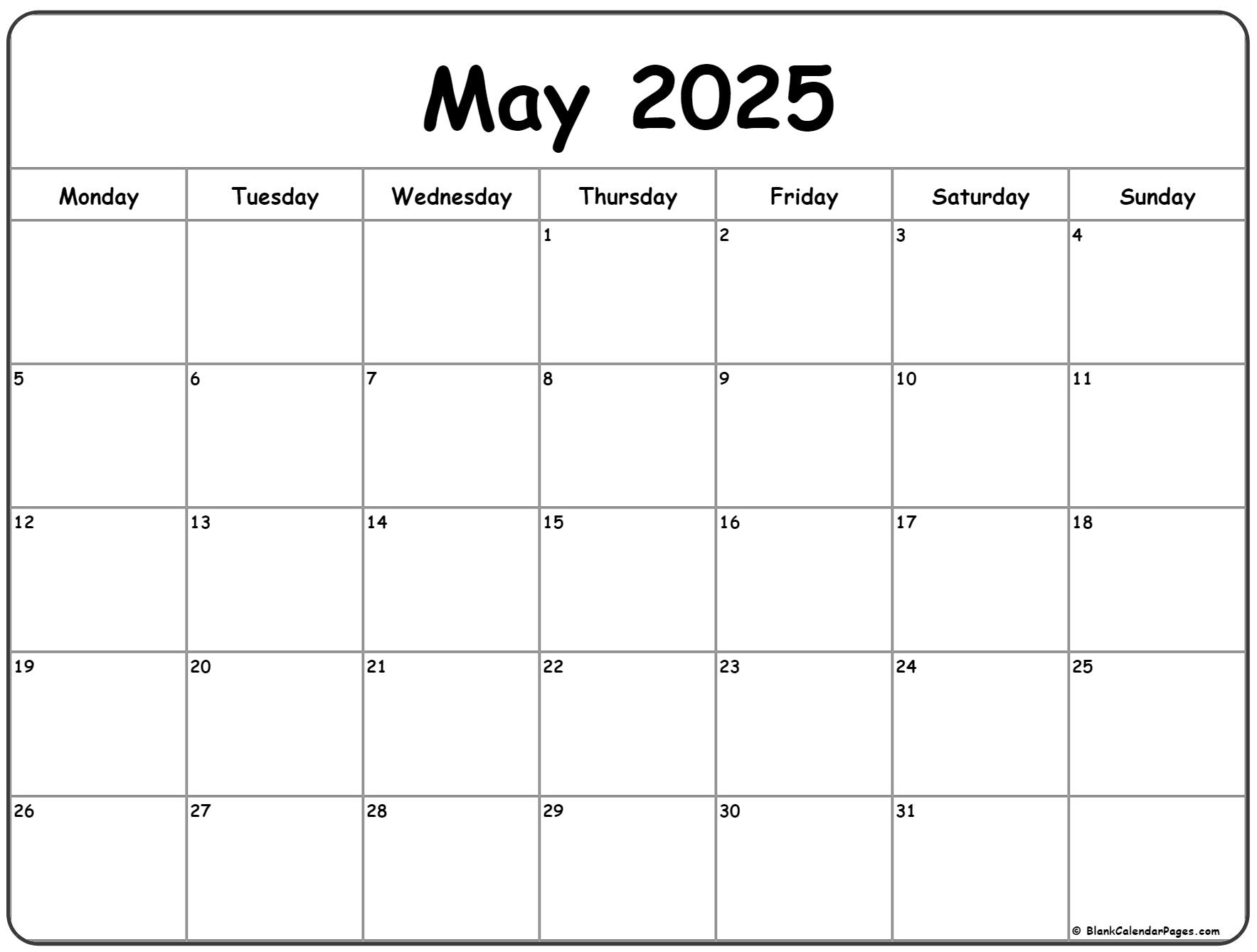 May 2025 Monday Calendar Monday To Sunday May 2025 Monday Calendar Monday To Sunday