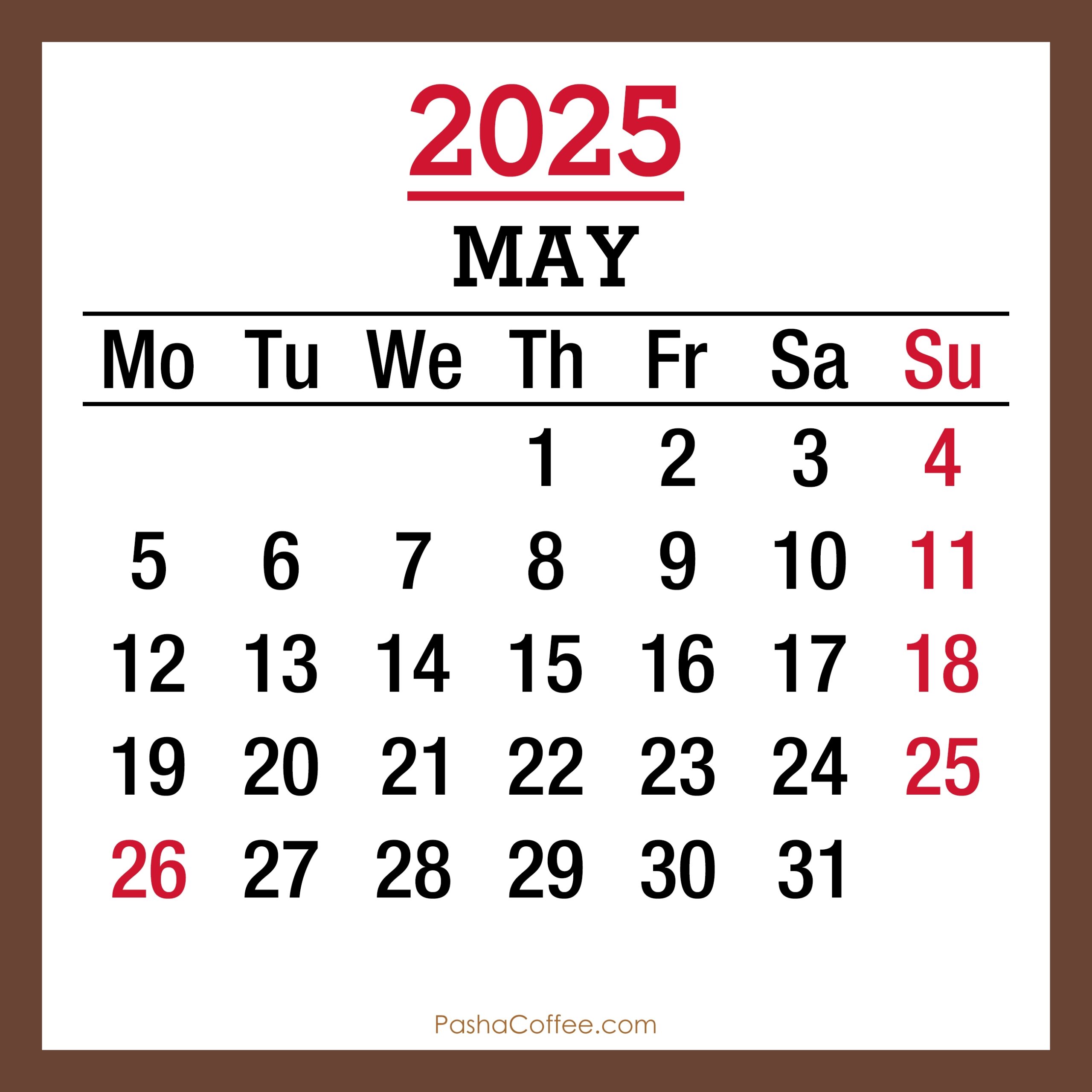 May 2025 Monday Start Calendar May 2025 Monday Start Calendar