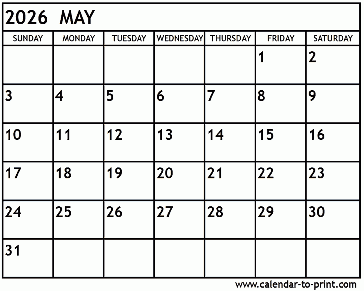 May 2026 Calendar Large Number
