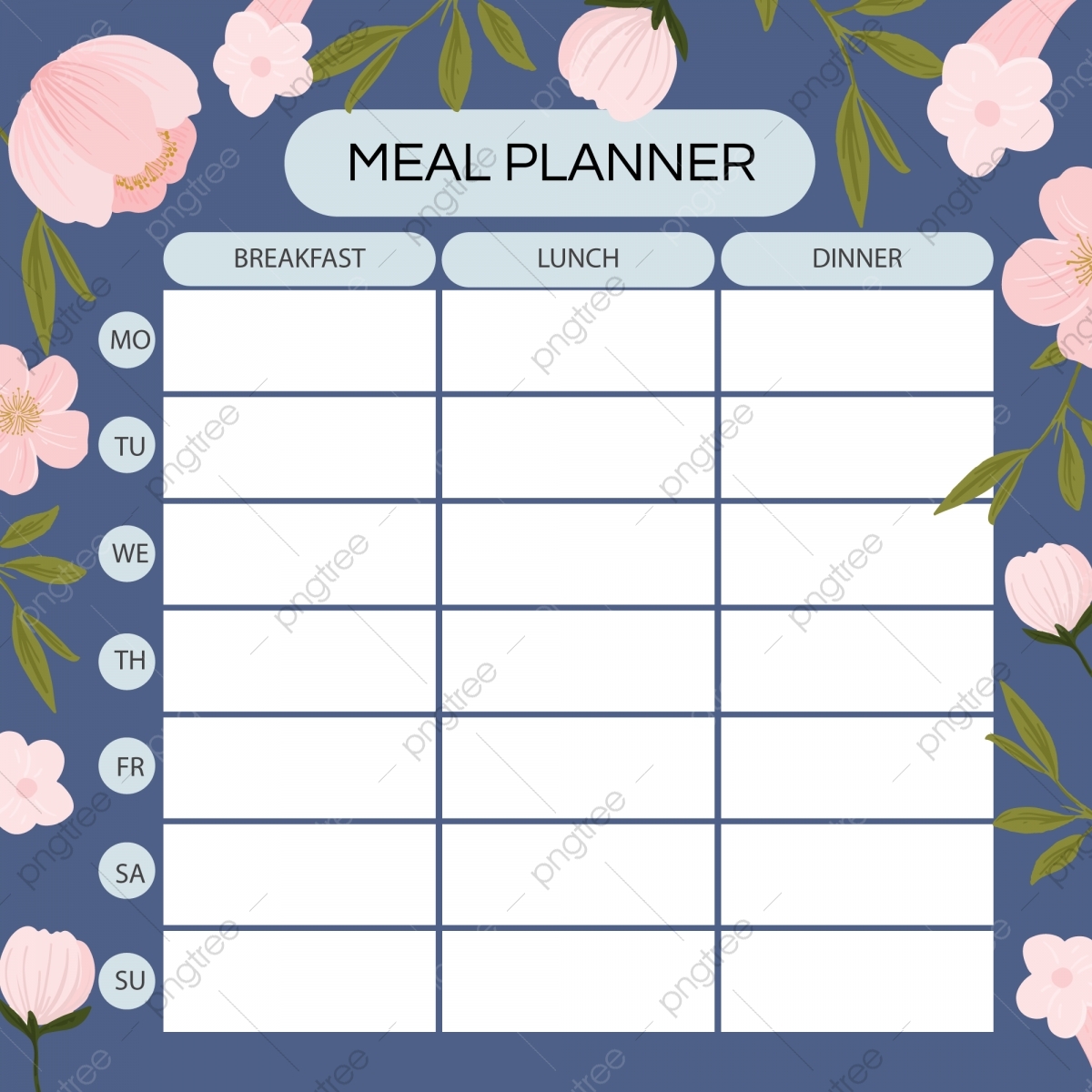 Meal Planner Template With Pink Flower Background Template Download On Pngtree