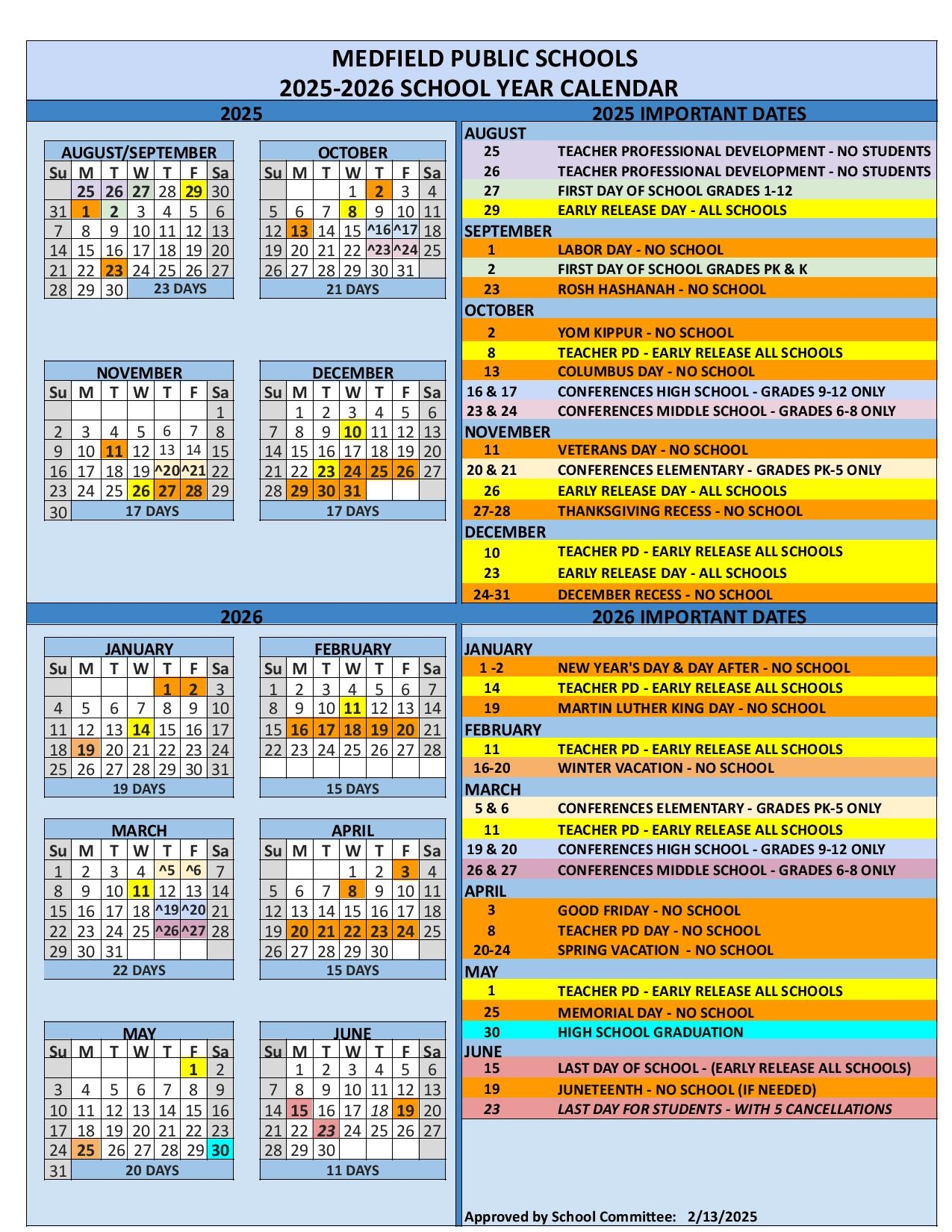 Medfield Public Schools Calendar 2025 2026 Holidays