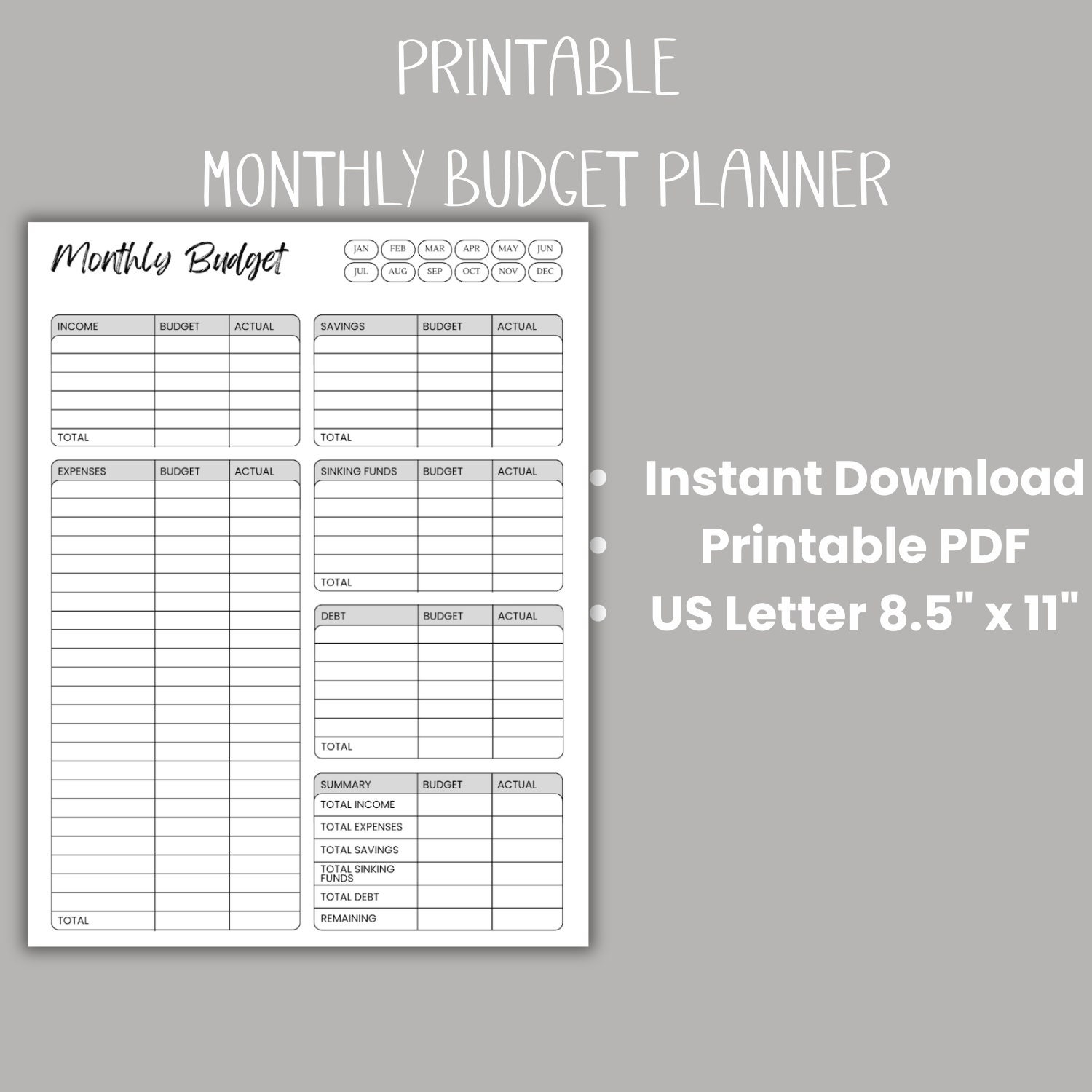 Monthly Budget Planner Printable Monthly Budget Sheet PDF Personal Budget Worksheet Expense Income Budget Sheet Etsy