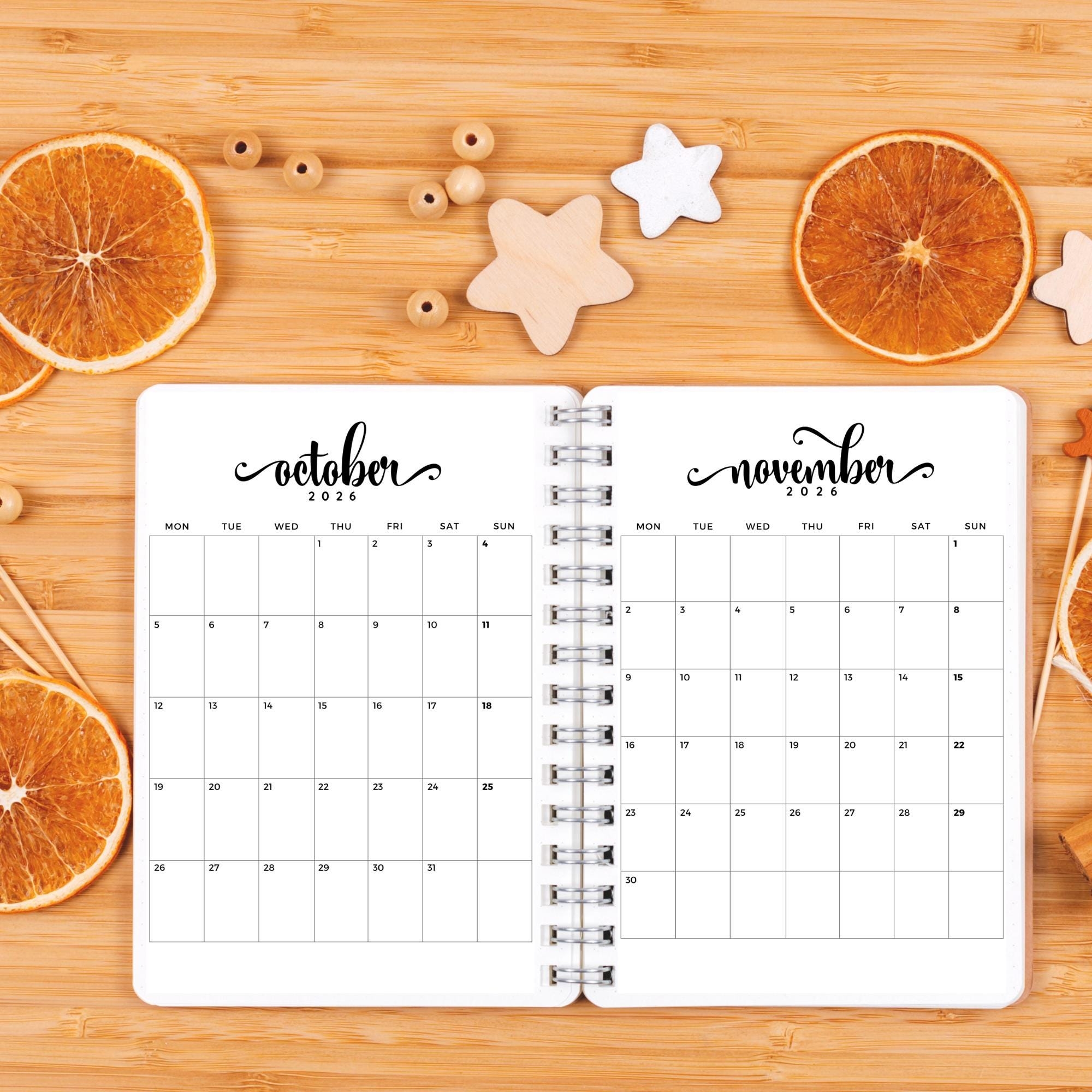Monthly Planner 2025 2026 Printable 2025 2026 Calendar Bundle editable Portrait Monthly Calendars perpetual Calendars year At A Glance A4 Etsy