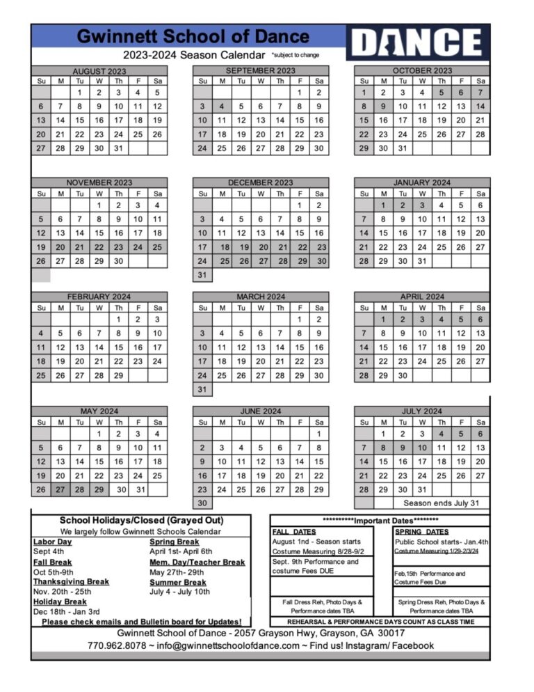 NEW CALENDAR Gwinnett School Of Dance