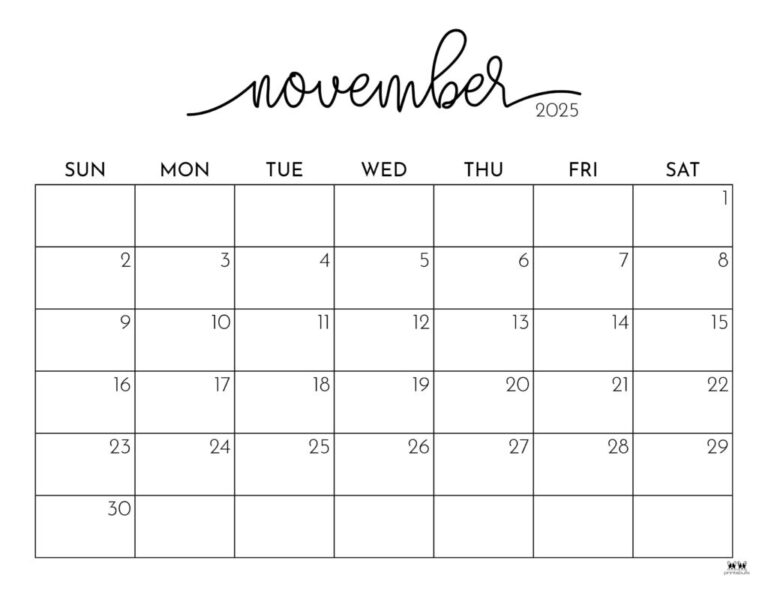 November 2025 Calendars 107 FREE Printables Printabulls