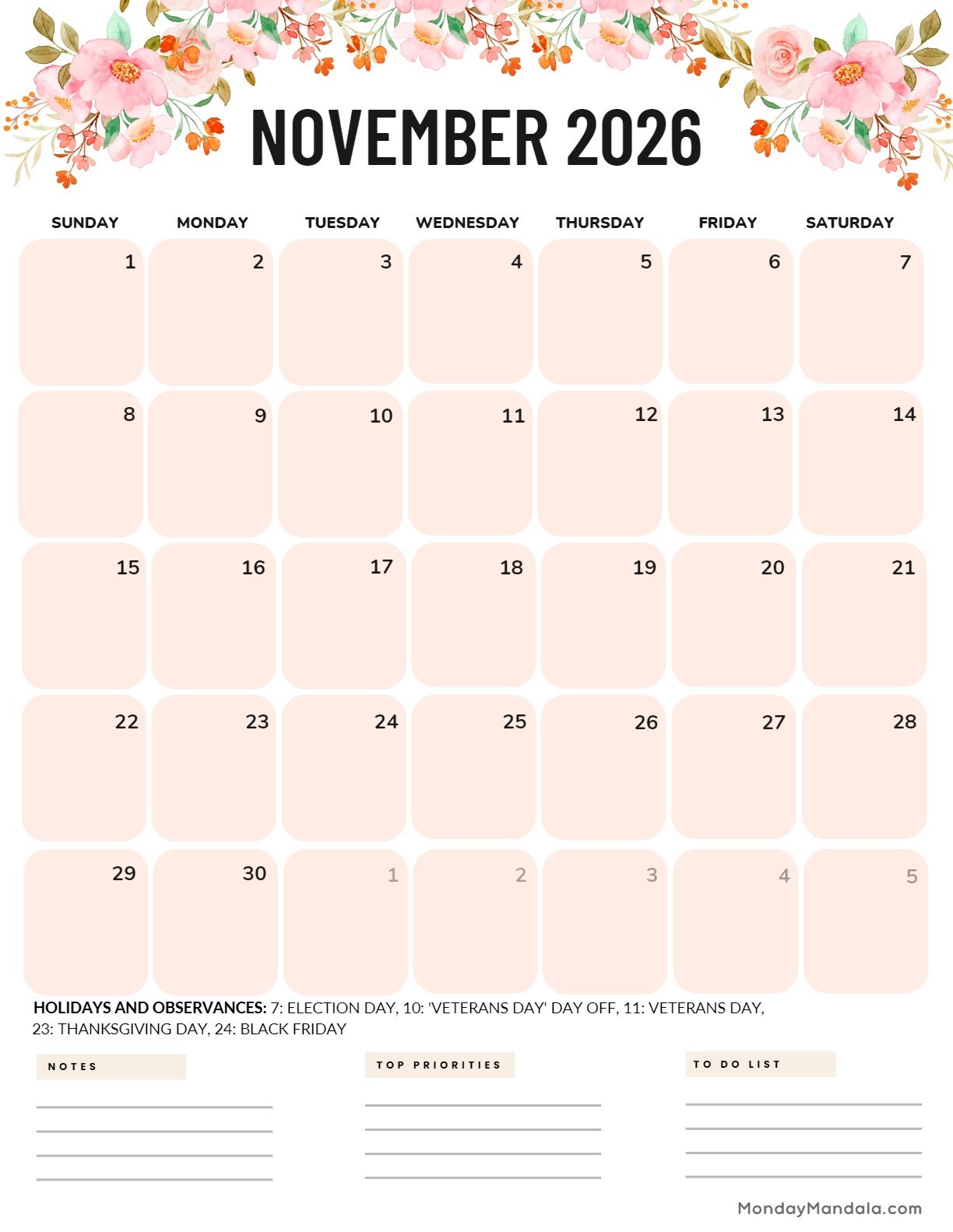 November 2026 Calendars 52 Free Printable PDFs 