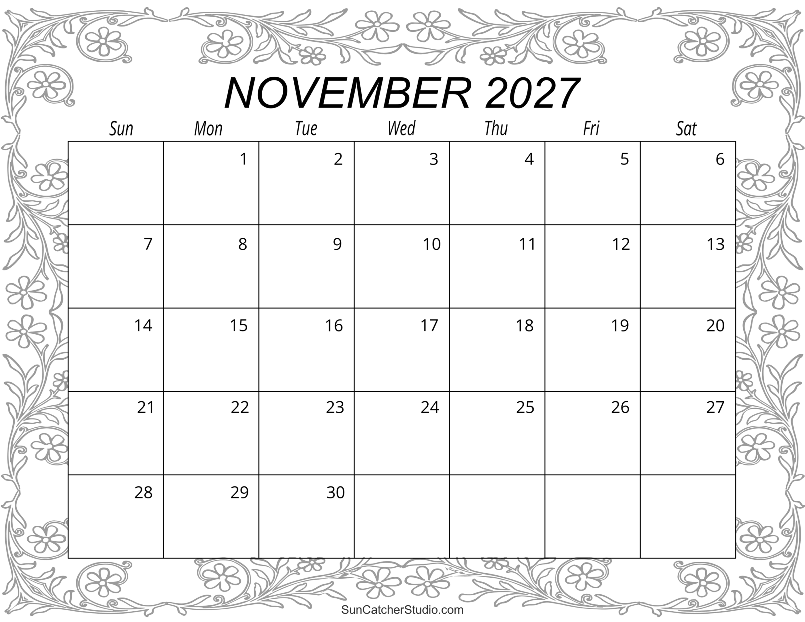 November 2027 Calendar Free Printable Free Printables Monograms Design Tools Patterns DIY Projects