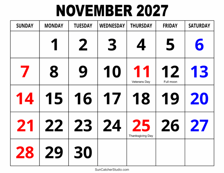 November 2027 Calendar Free Printable Free Printables Monograms Design Tools Patterns DIY Projects