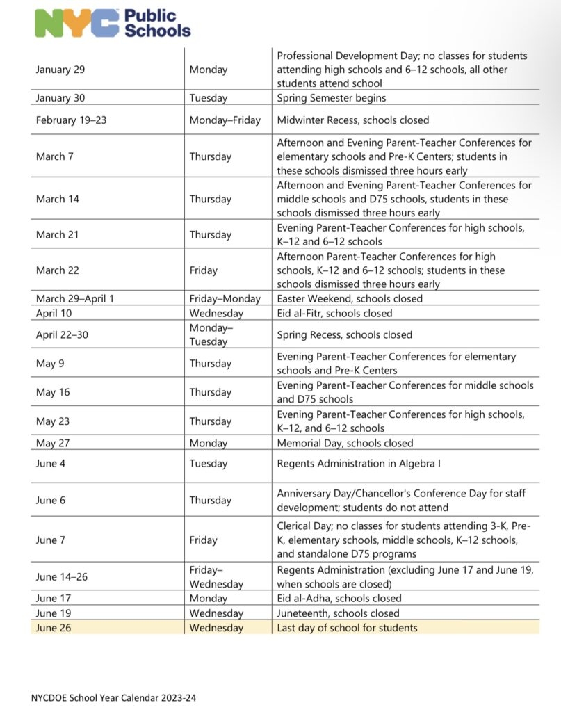 NYC Public Schools 2023 2024 Calendar Chancellor s Parent Advisory Council