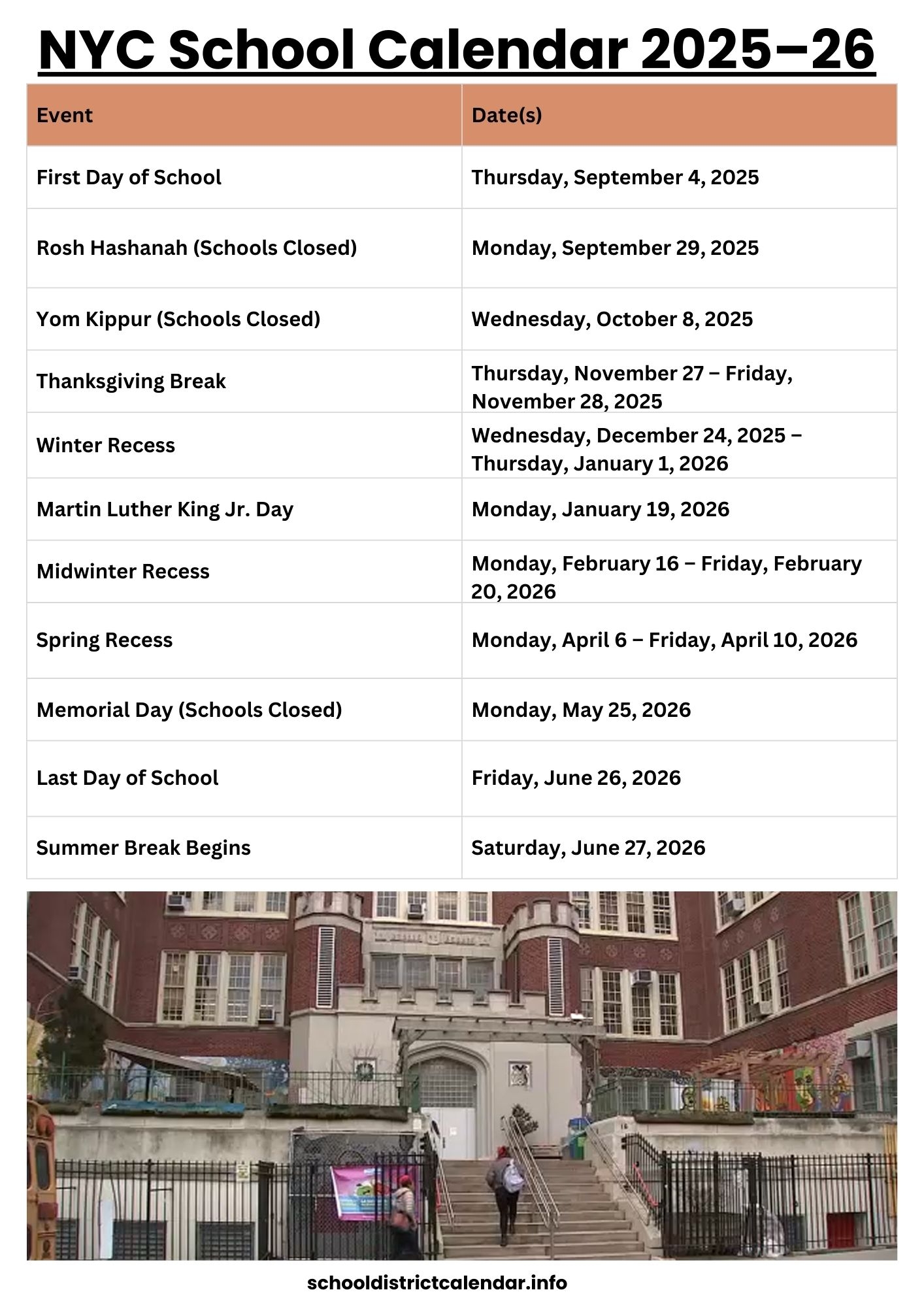 Nyc School Calendar With Holidays 2025 26