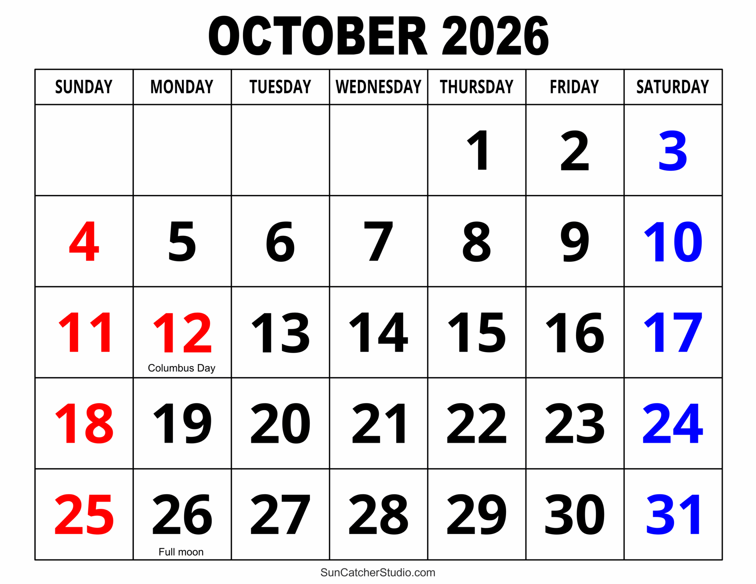 October 2026 Calendar Free Printable Free Printables Monograms Design Tools Patterns DIY Projects
