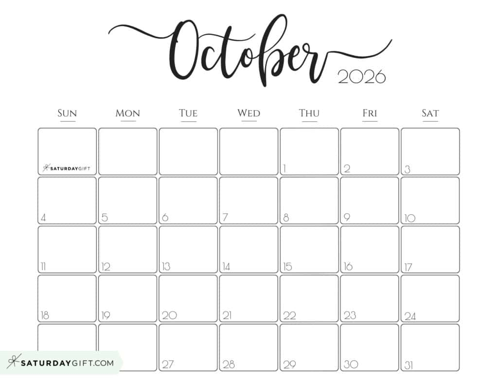 October 2026 Blank Printable Calendar