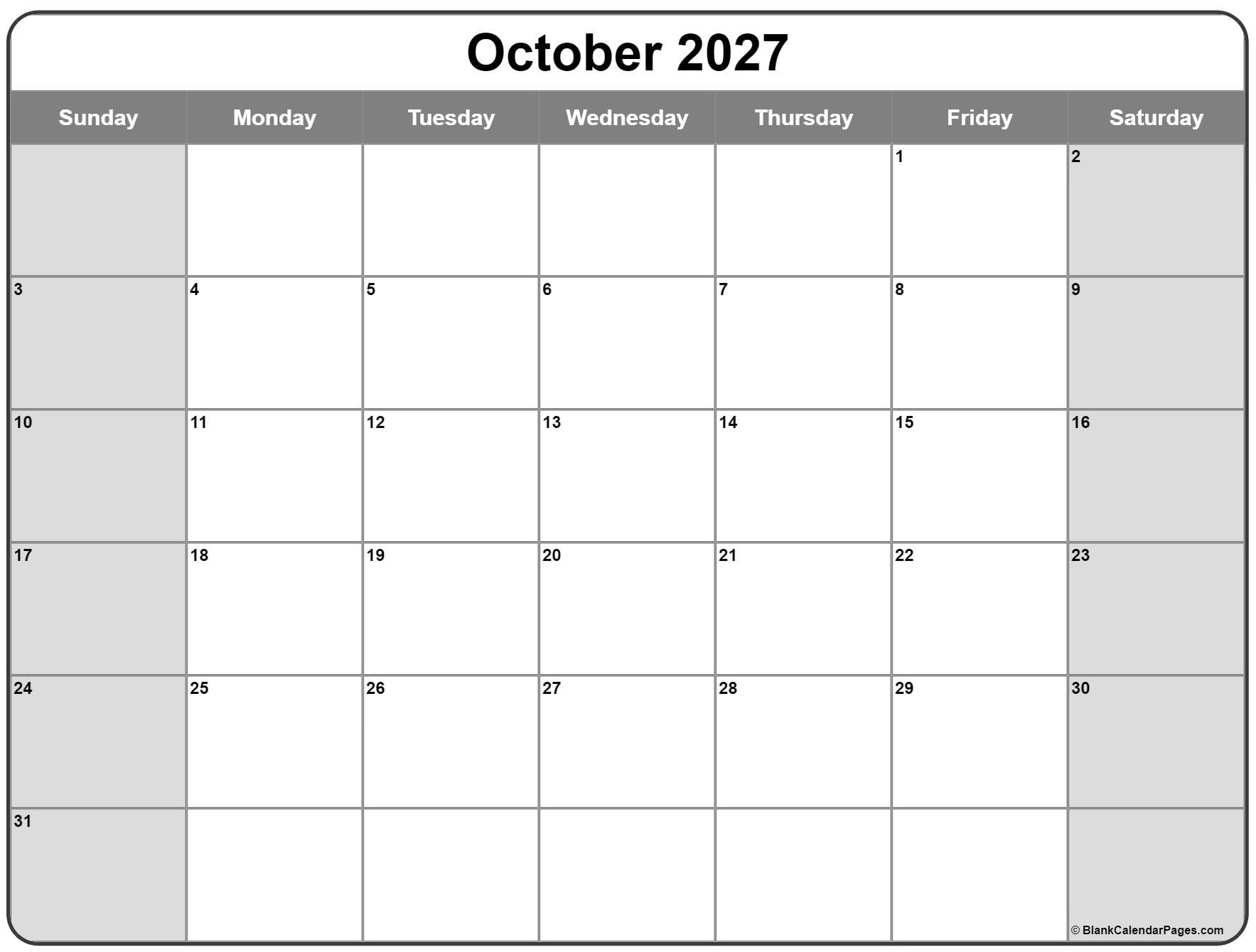 october 2027 calendar printable