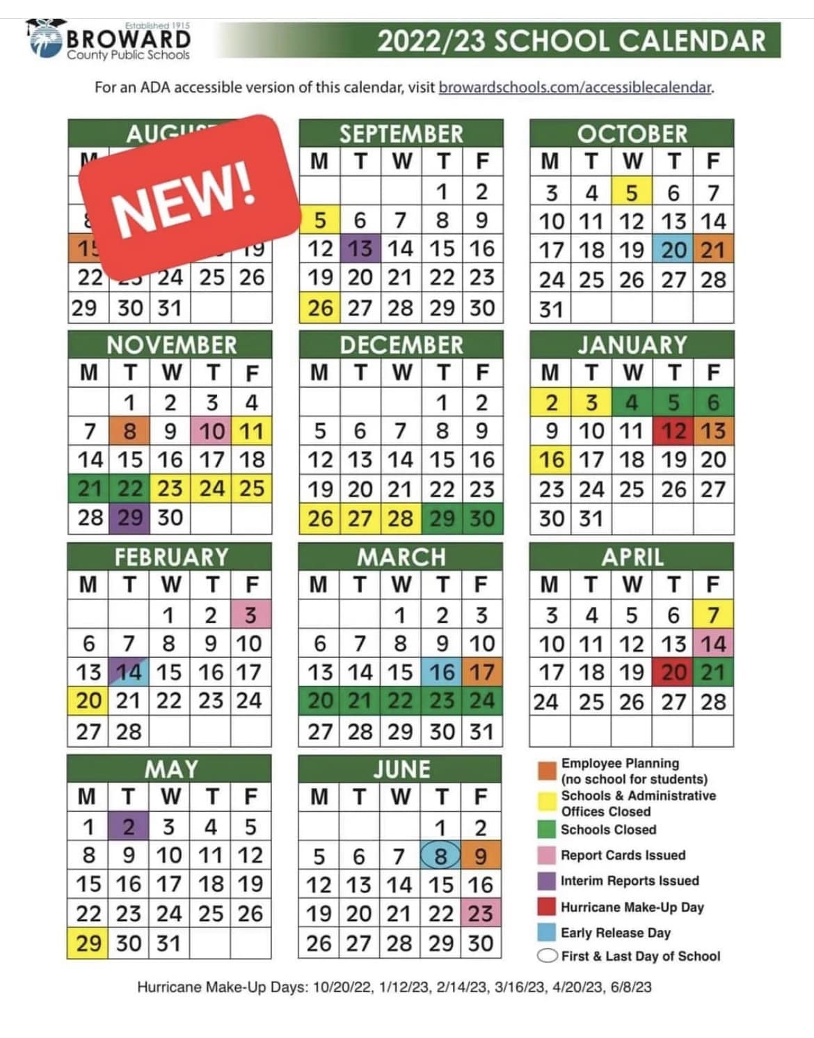 Official 2022 23 Broward County Public Schools Color Calendar Updated Parkland Talk