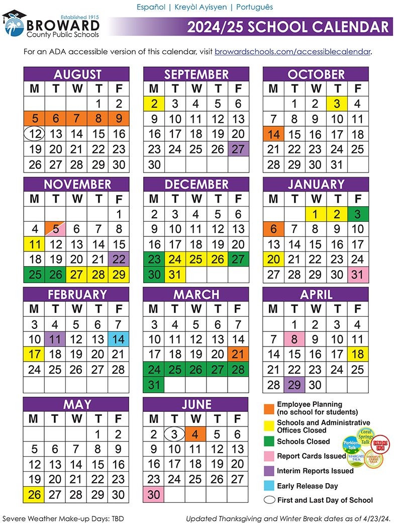 Official 2024 25 Broward County Public Schools Color Calendar Updated Coral Springs Talk