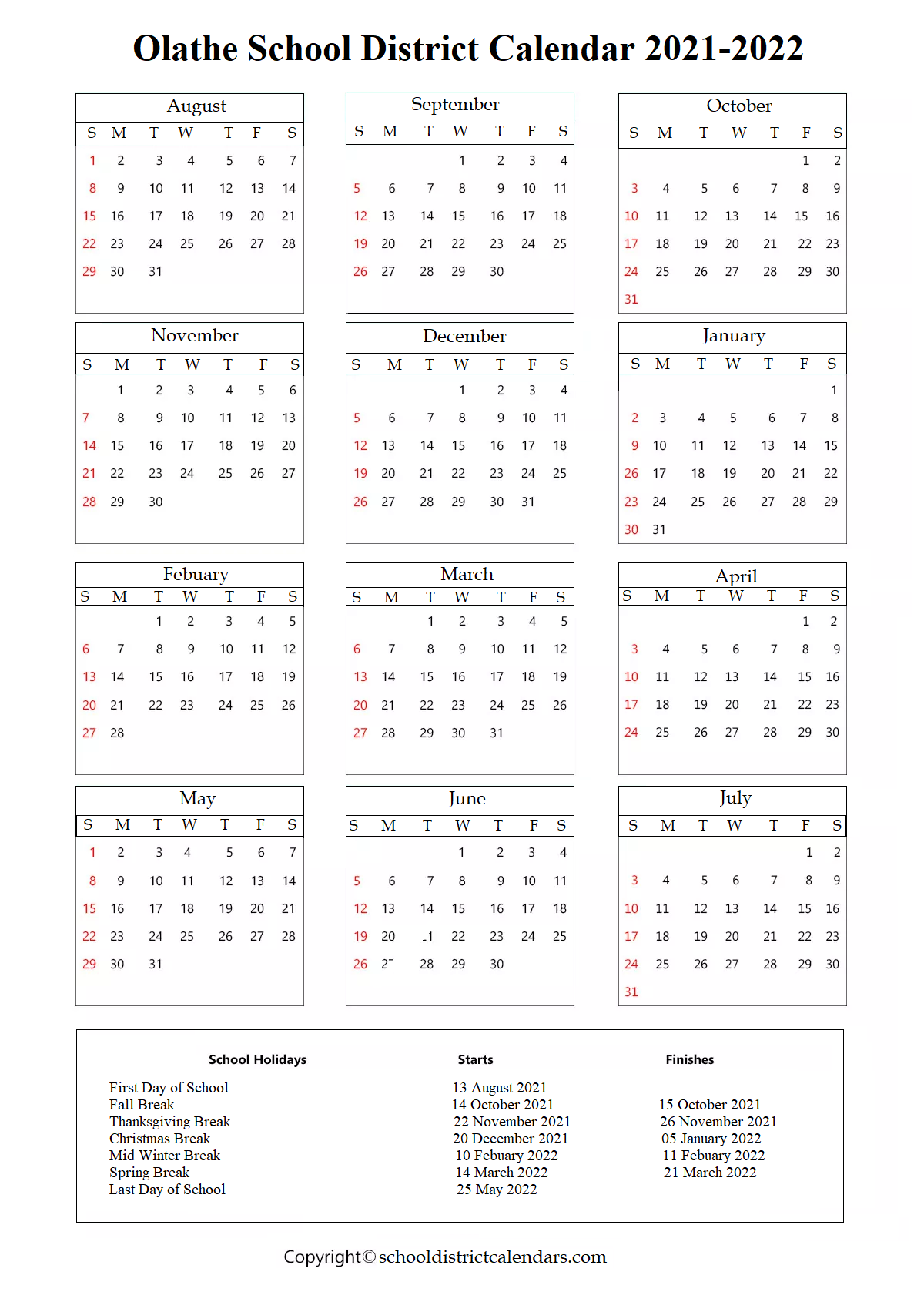 Olathe District Calendar Calendar Olathe District Calendar Calendar