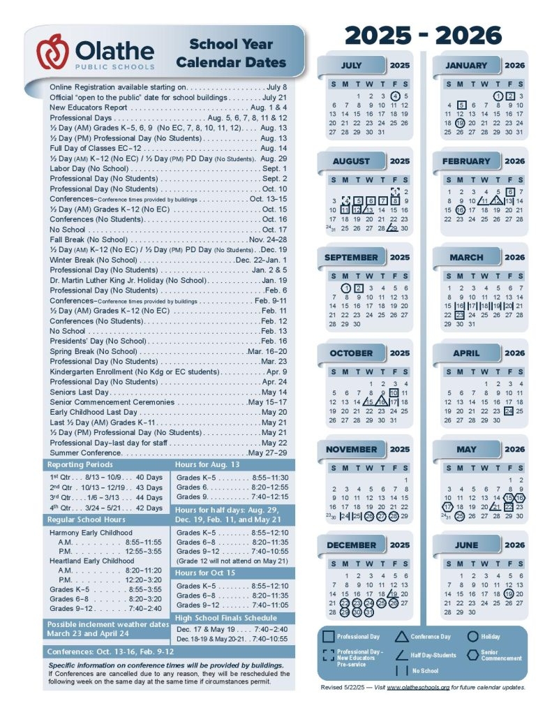 Olathe Unified School District Calendar 2025 2026 Holidays Olathe Unified School District Calendar 2025 2026 Holidays