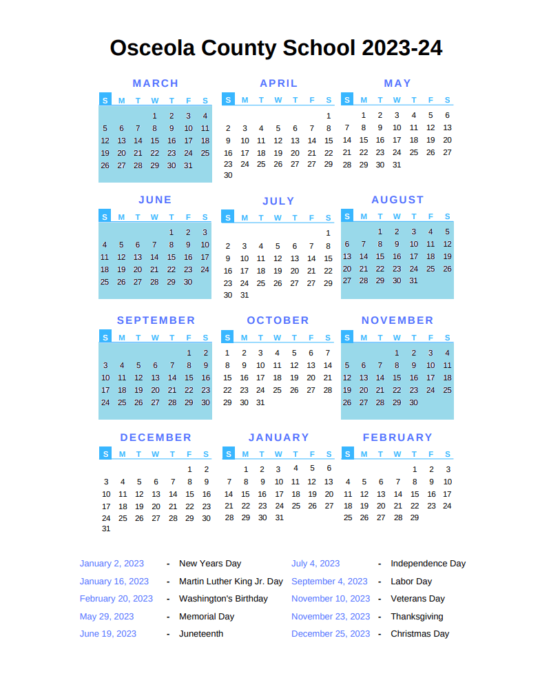 Osceola District Calendar