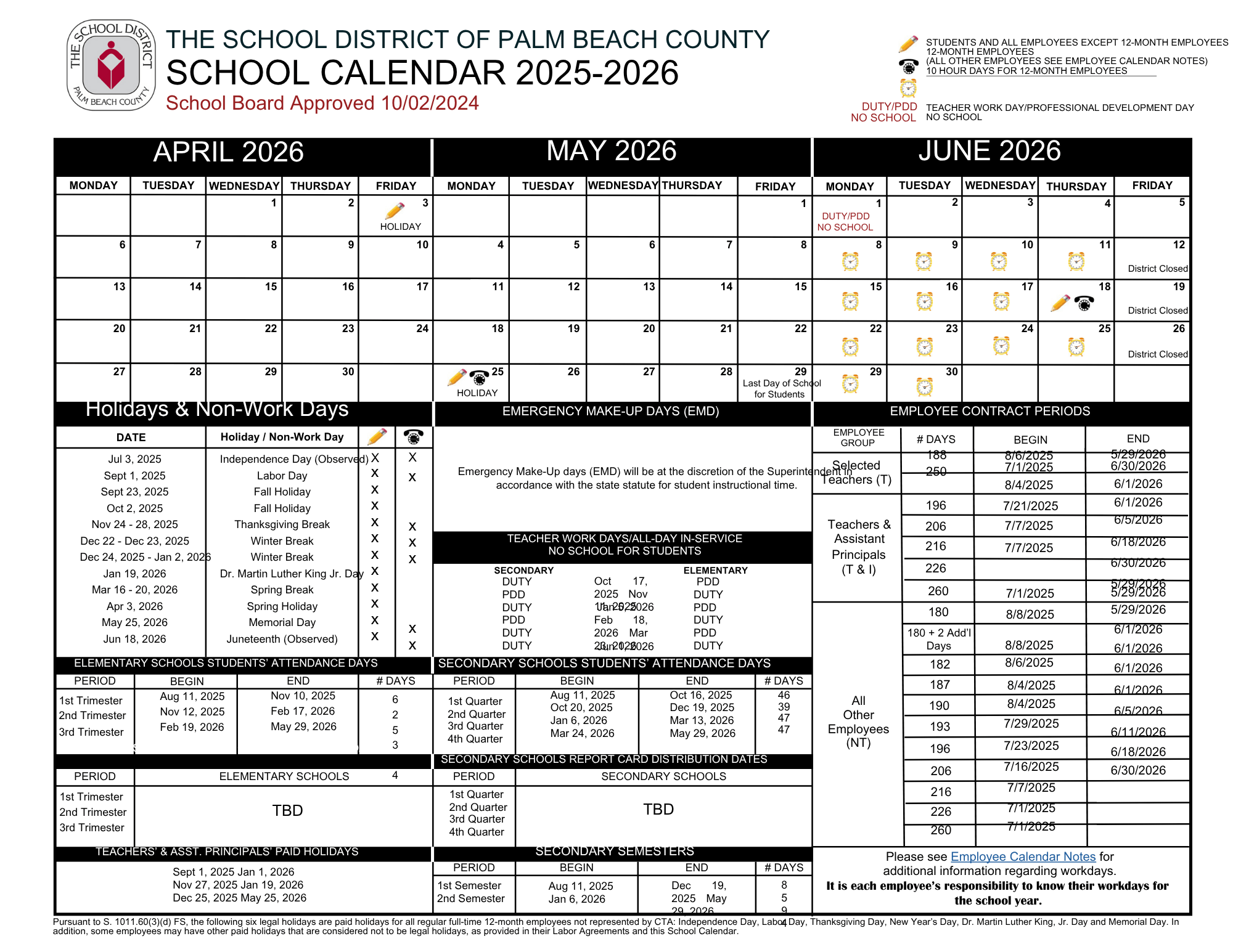 Palm Beach County School Calendar 2025 2026