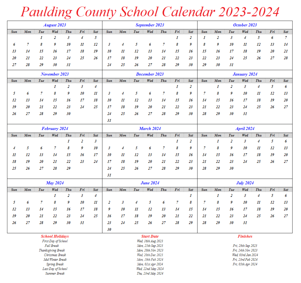 Paulding County Calendar 2425 Printable Alphabet Charts