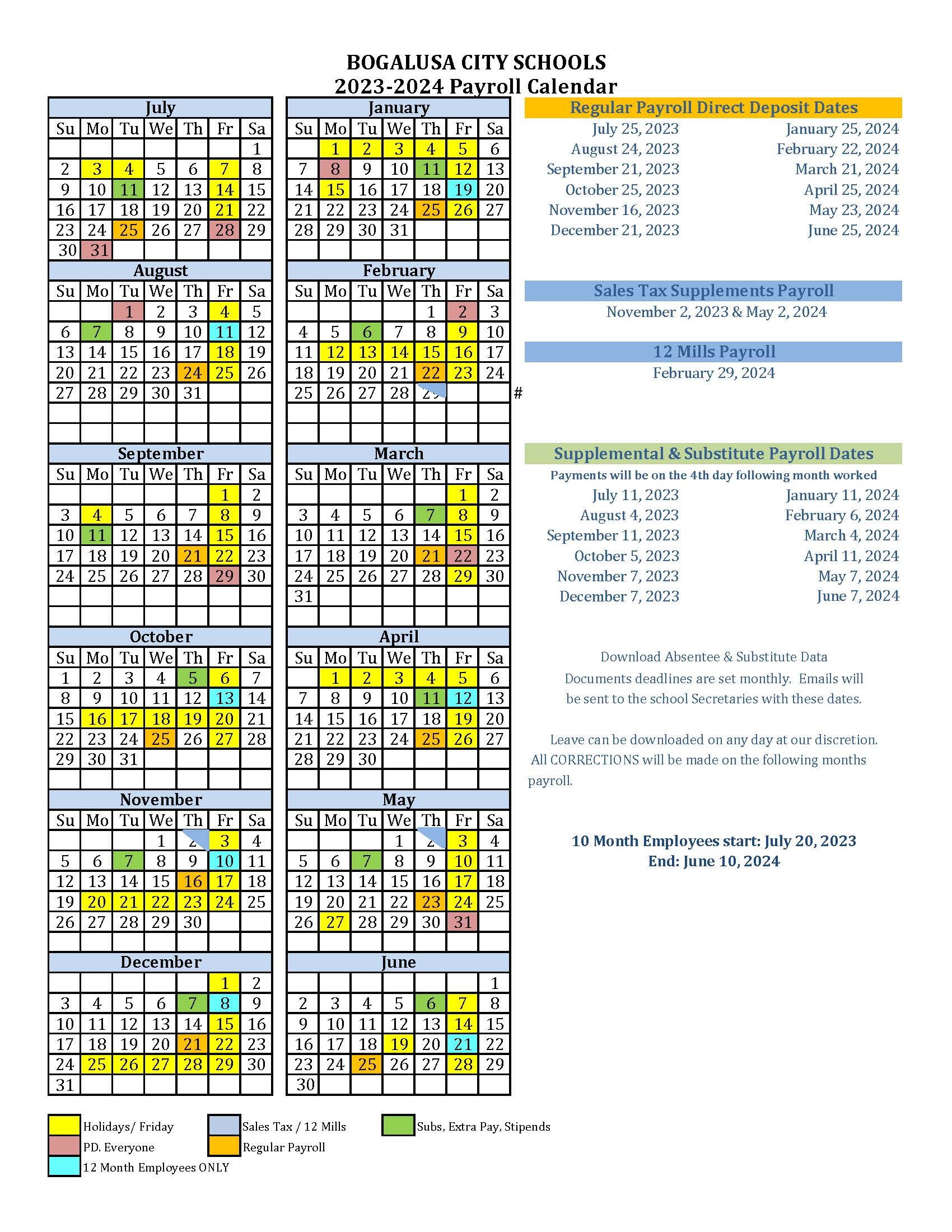 Payroll Calendar Bogalusa City Schools