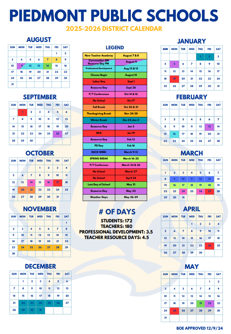 Piedmont Public Schools District Calendar MetroFamily Magazine
