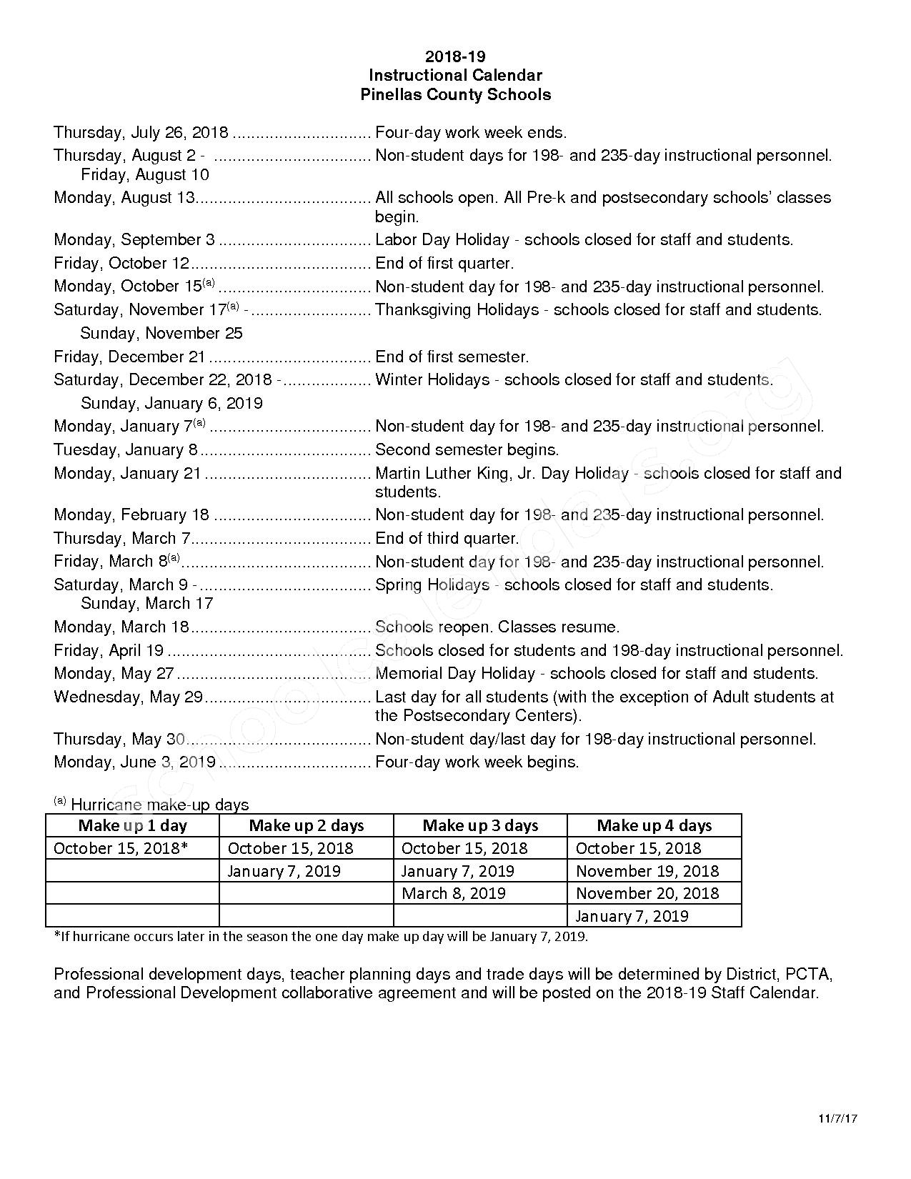 Pinellas County School District Calendars Largo FL