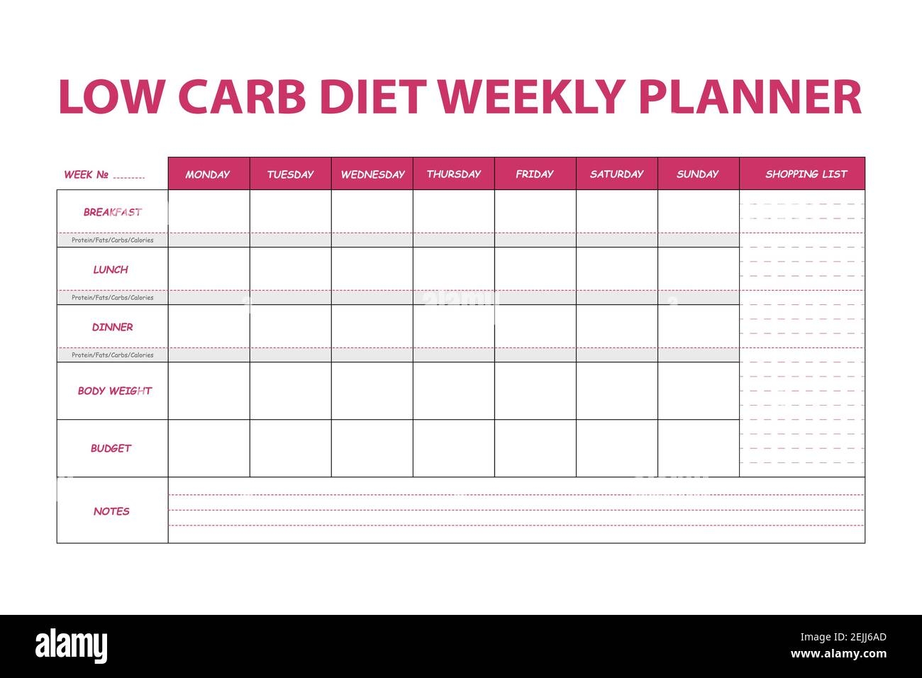Pink Diet Weekly Planner Isolated On White Background Food Menu Plan For Diet Daily Schedule Template For Cooking Meals Week Plan Low Carb Menu Not Stock Vector Image Art Alamy
