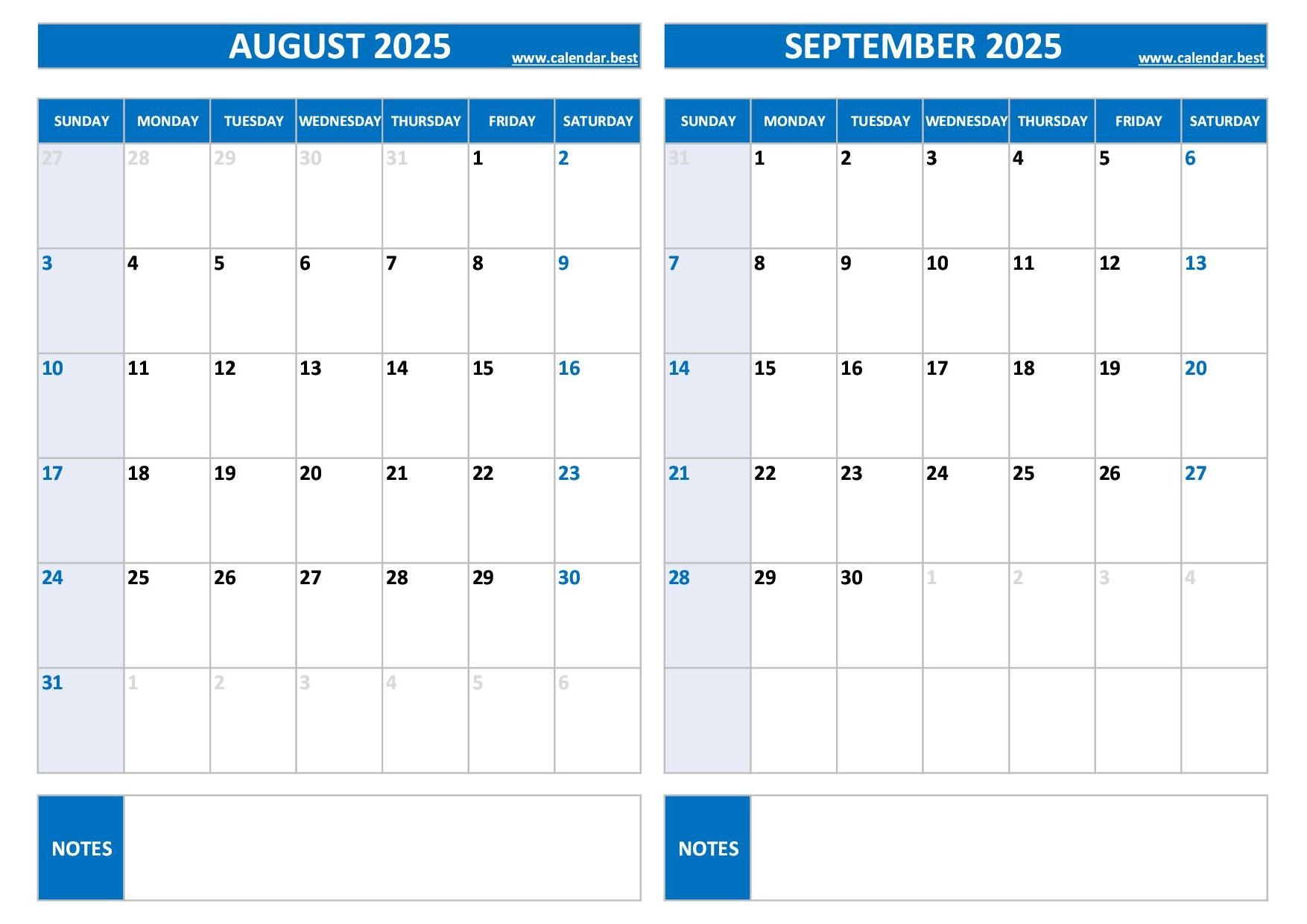 August and September 2025 Calendar