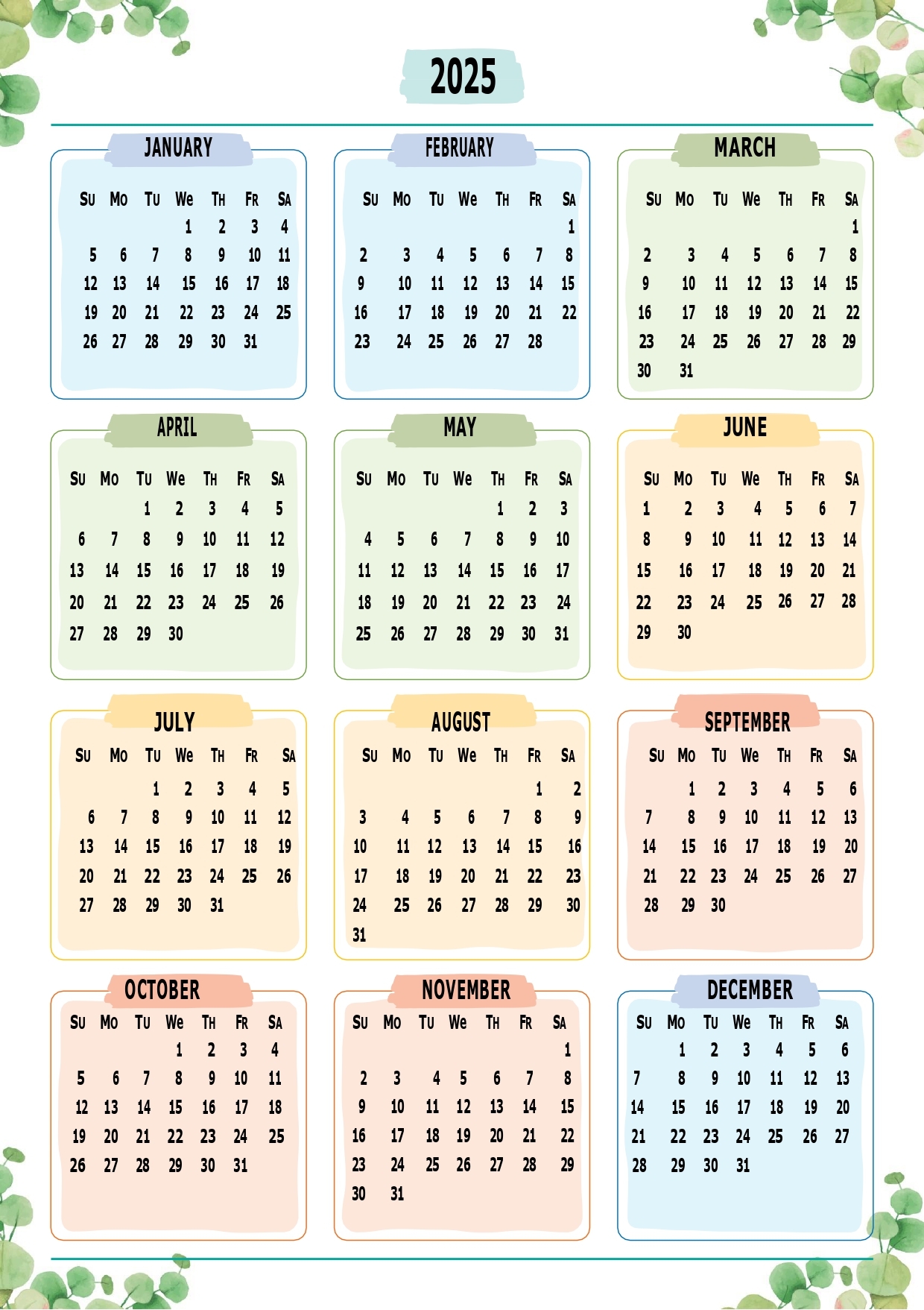 2025 calendar one pages