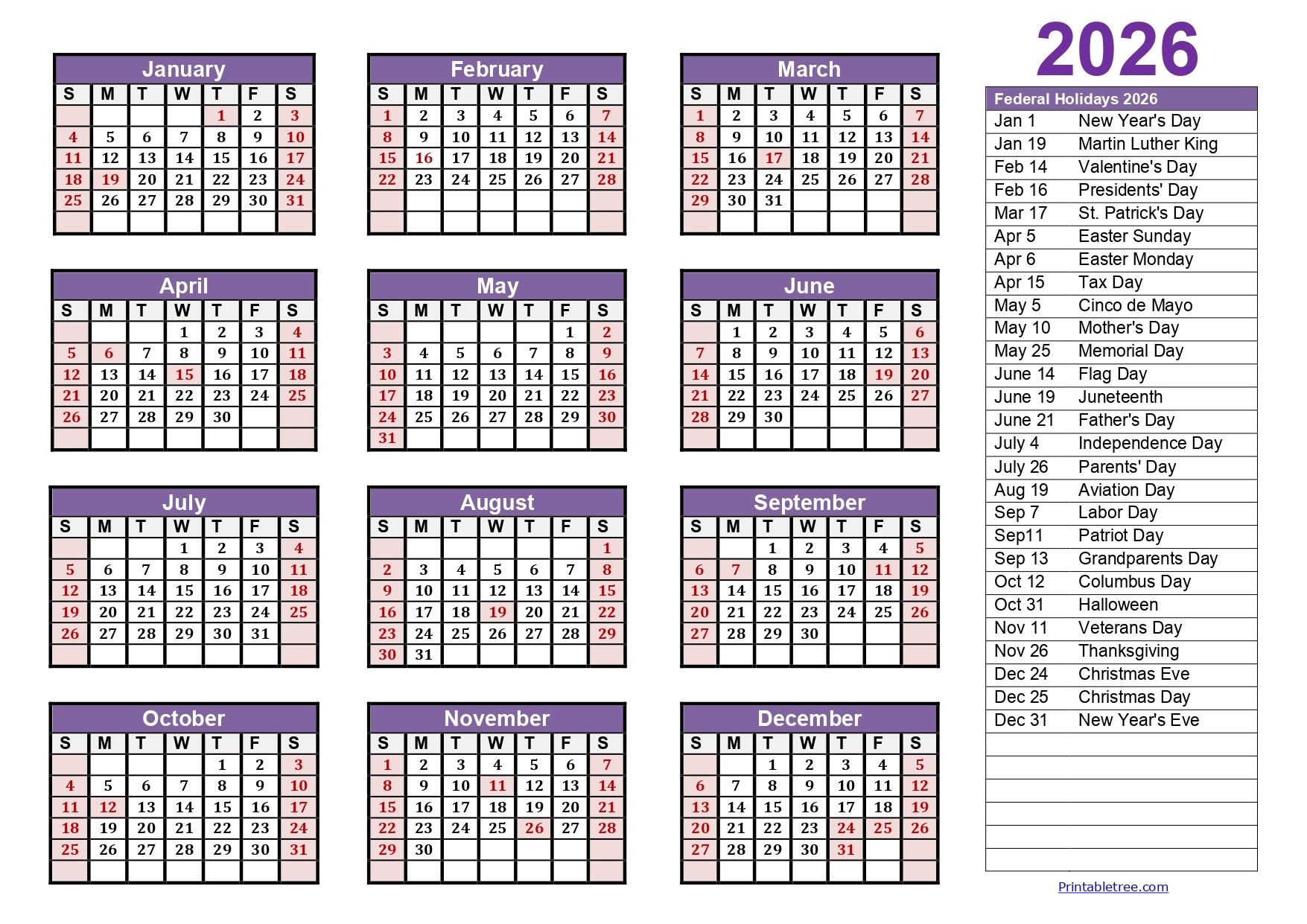 december to march 2026 calendar printable