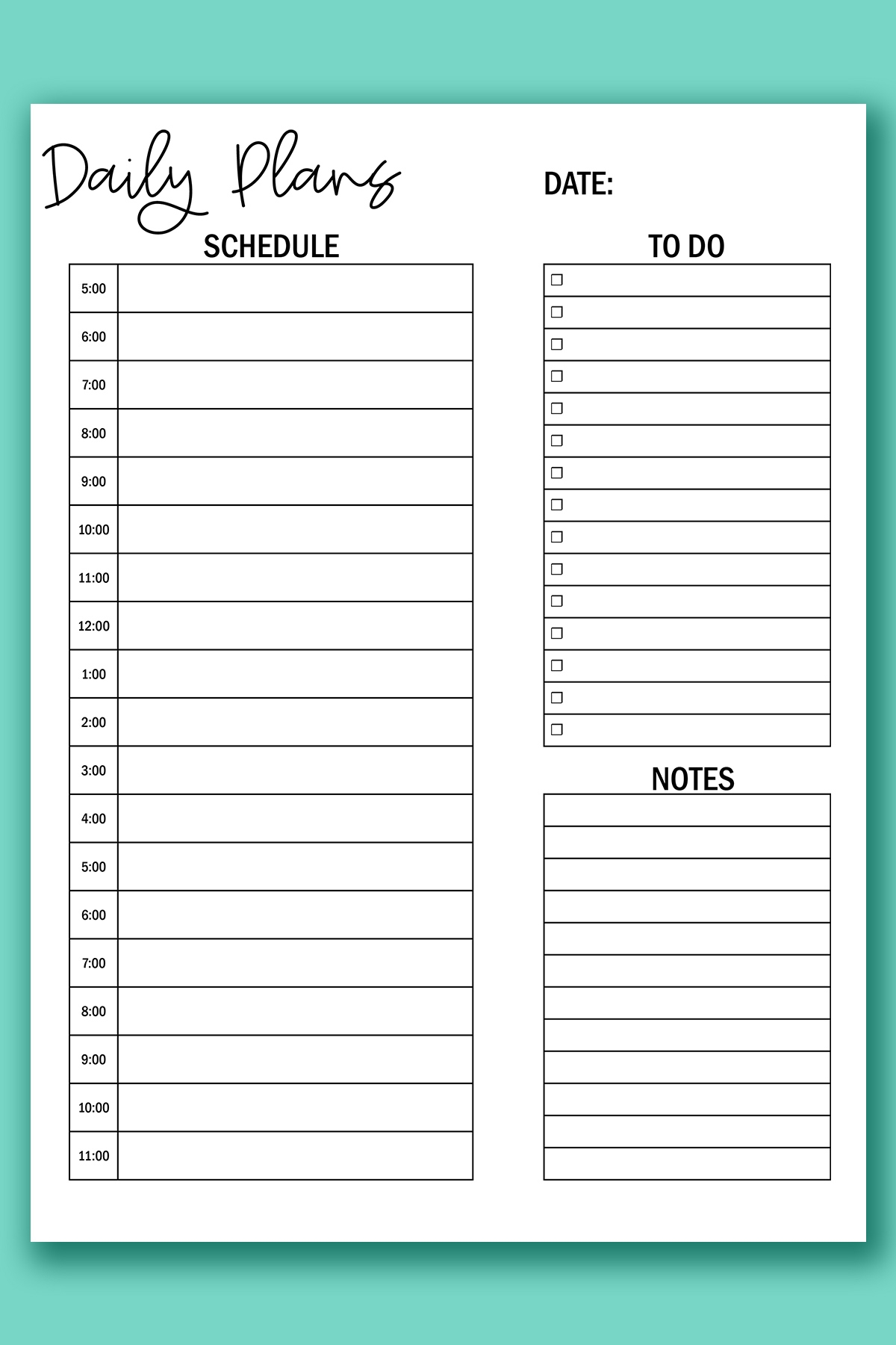 hourly planner templates