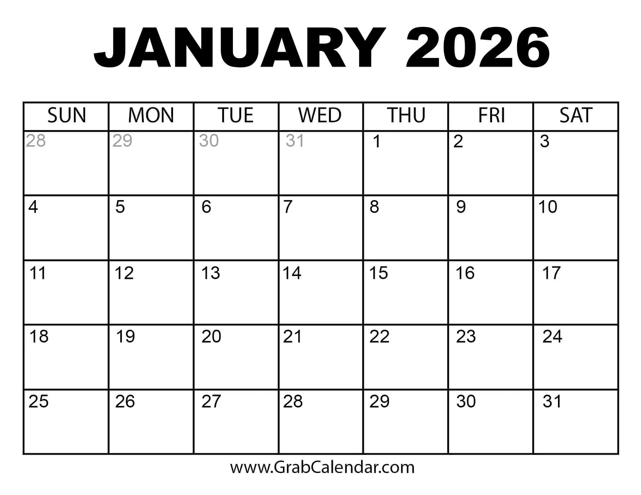 august to january 2026 calendar printable