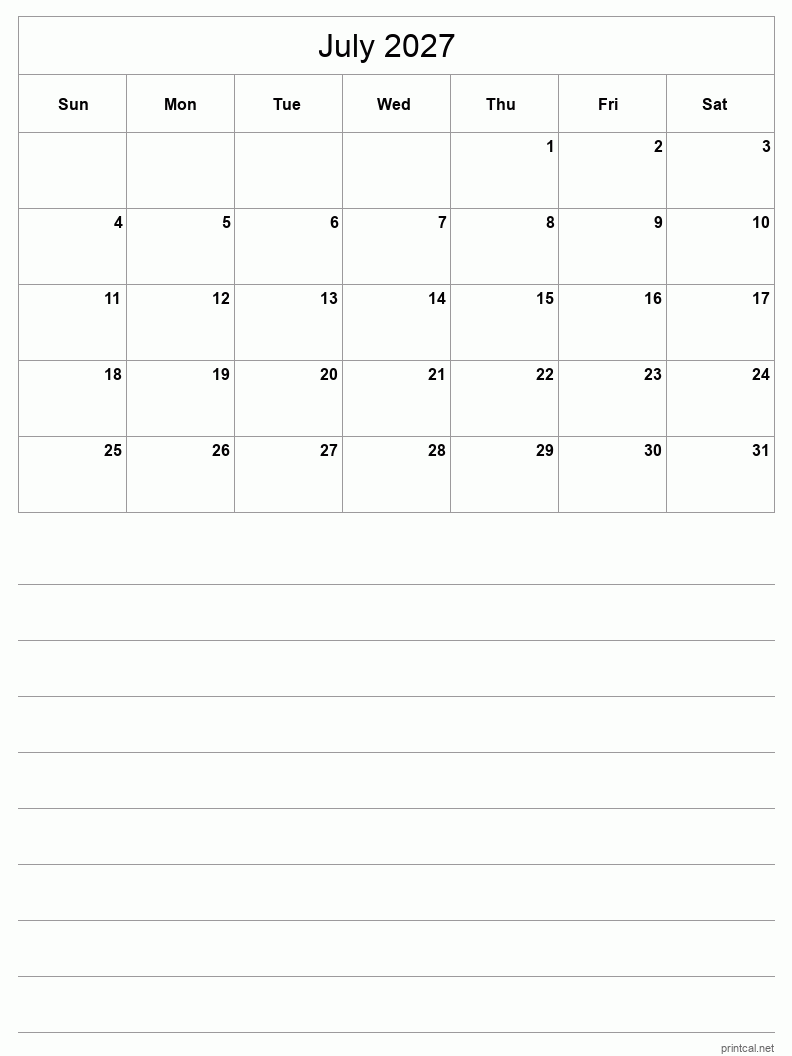 july 2027 calendar printable