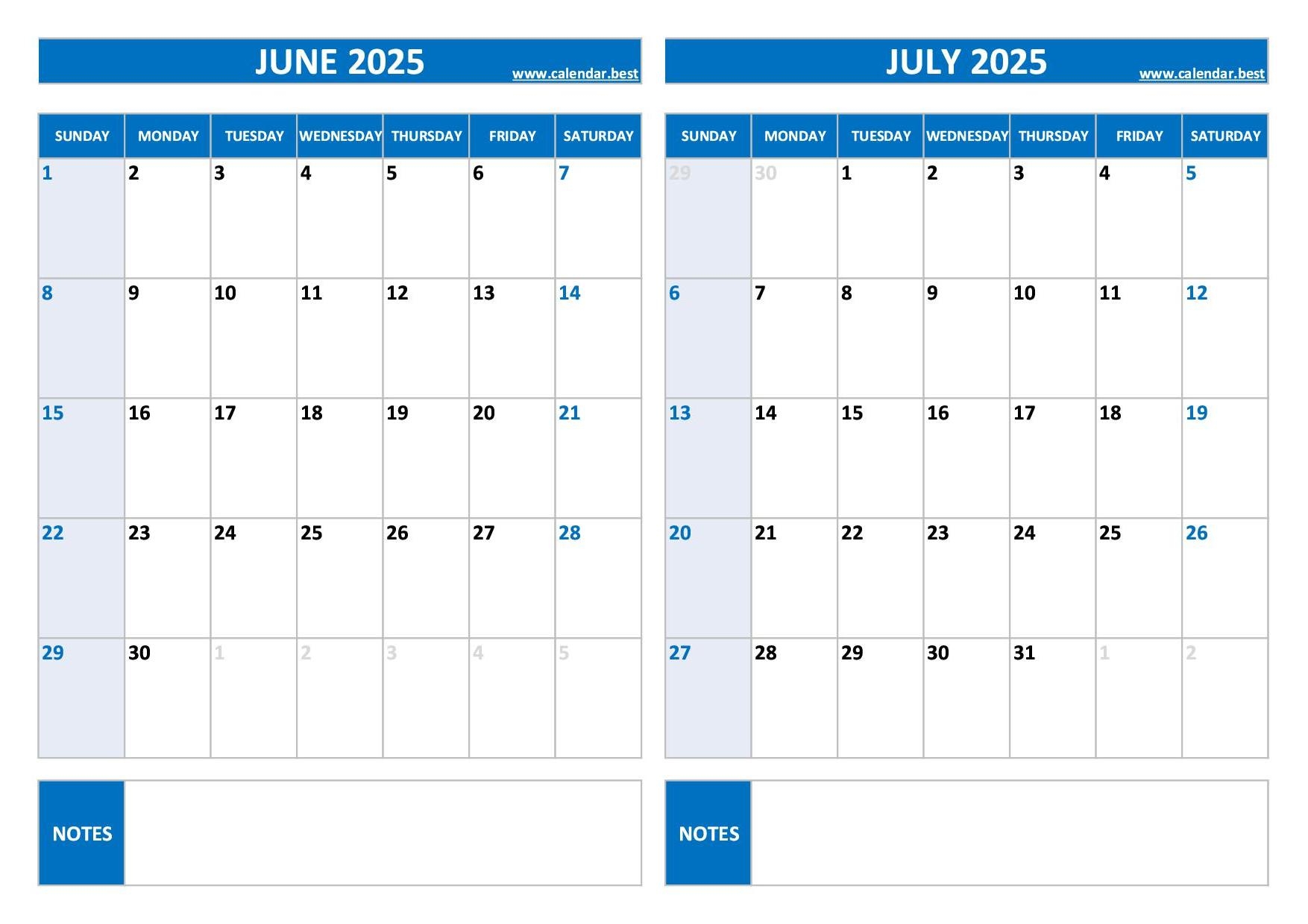 Printable June And July 2025 Calendar Free PDF JPG Downloads