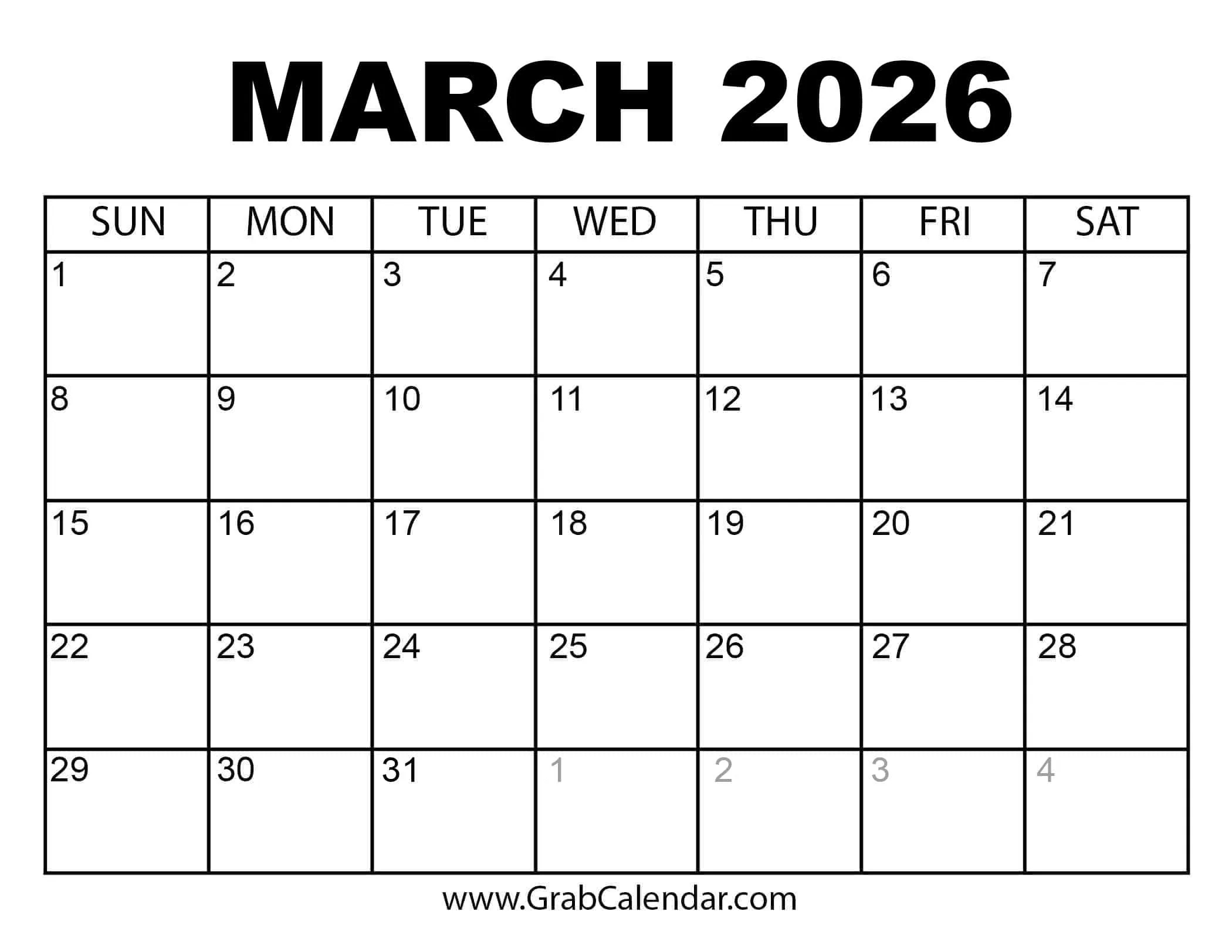 february and march 2026 calendar printable