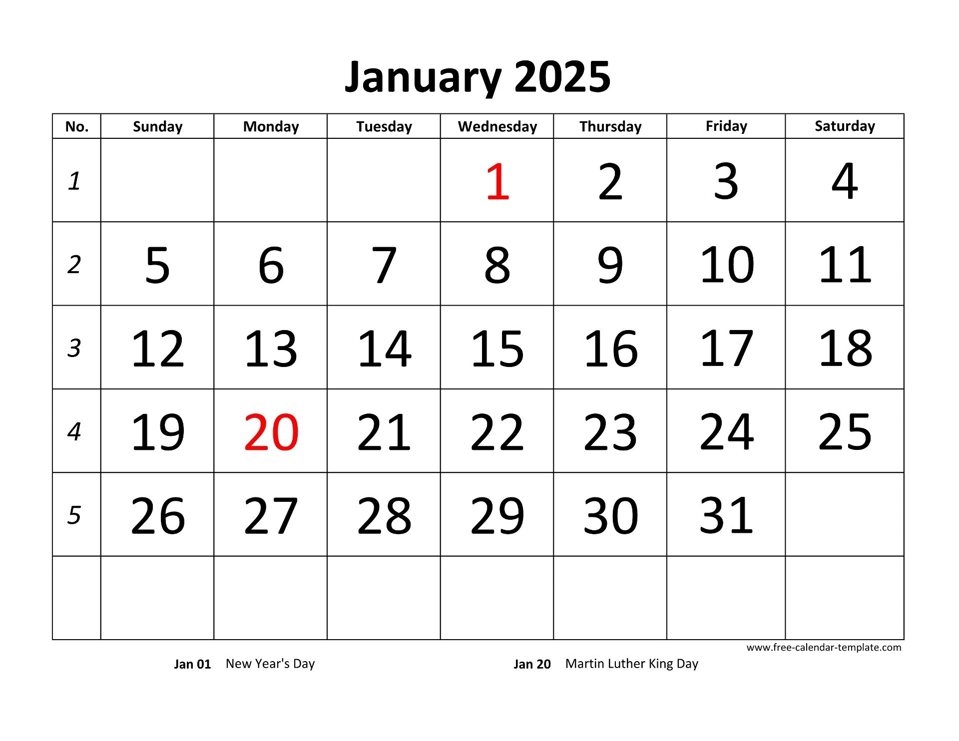 2025 word calendar template free