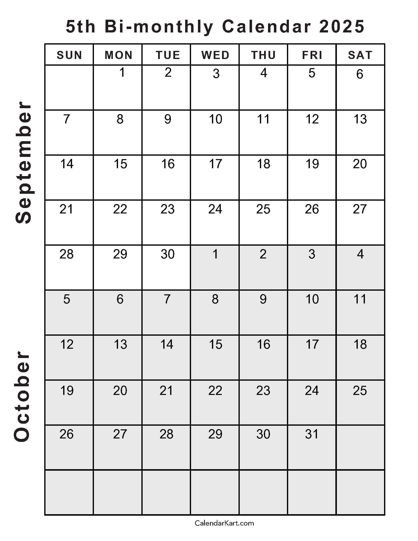 september and october 2025 calendar printable