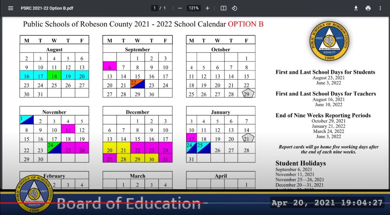 Public Schools Of Robeson County Board Approves 2021 22 Academic Calendar WBTW