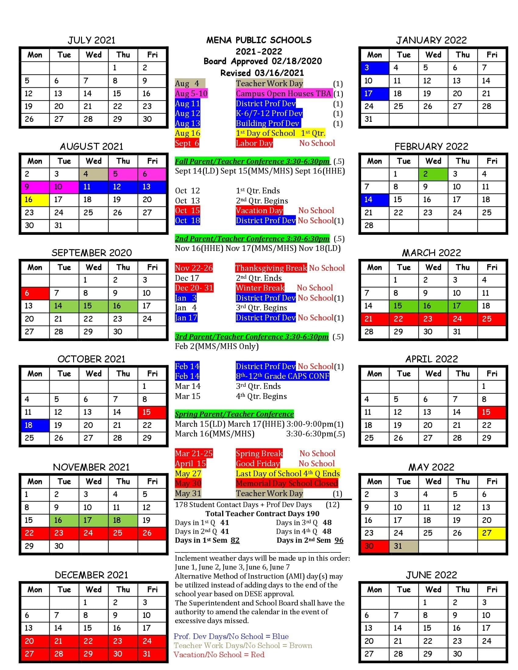 Revised 2021 2022 Calendar Louise Durham Elementary School