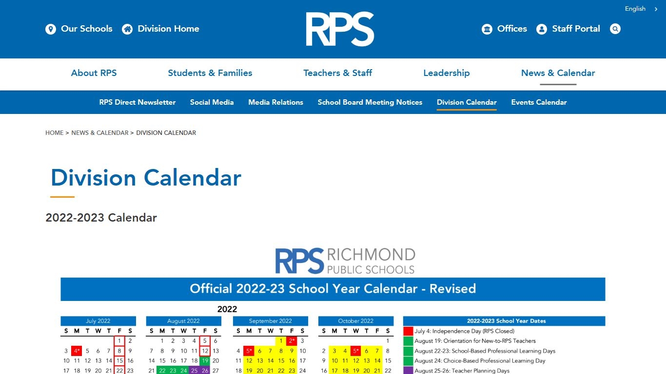 Richmond Public Schools Calendar