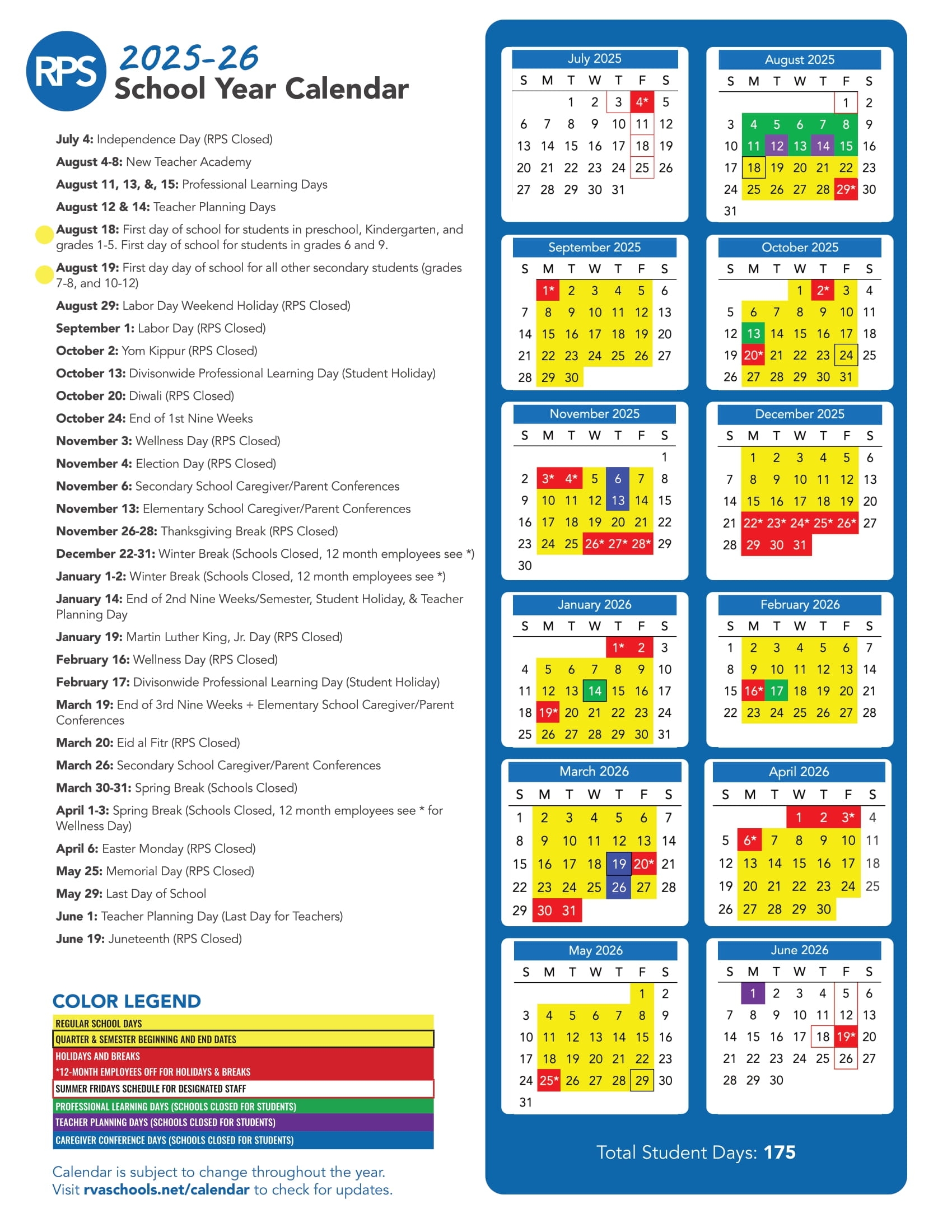 Richmond Public Schools Va Calendar 25 26 Revised pdf EduCounty