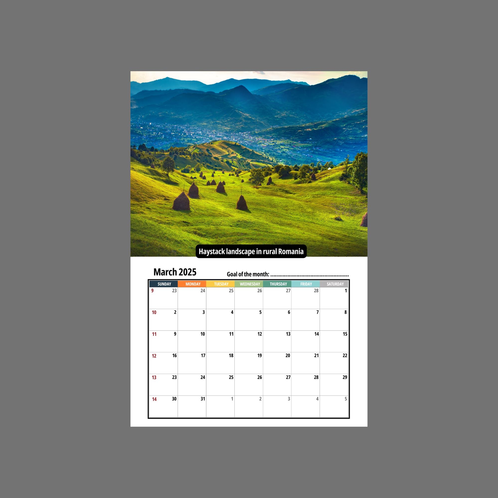 March 2025 Calendar Green Landscape