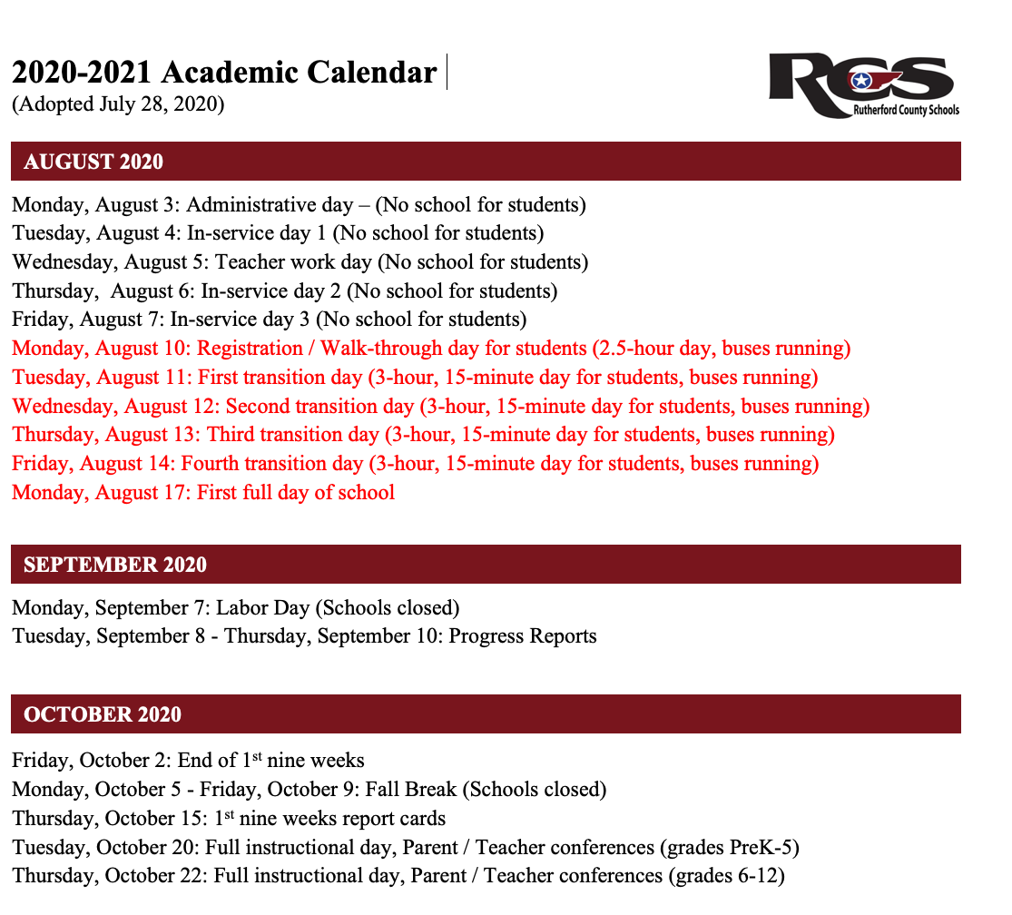 Rutherford County Schools On X Revised RCS Academic Calendar For 2020 2021 printable Now Available Online this Version Is Easiest For Parents To Determine When Students Are In School Https t co 8KcjtnFlfp Https t co nZ4JUrzDDl X