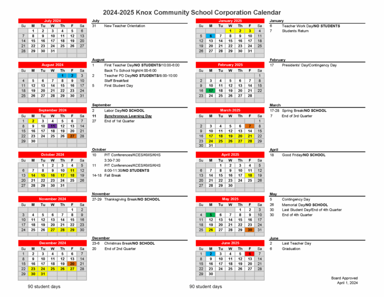 School Calendar Knox Community High School
