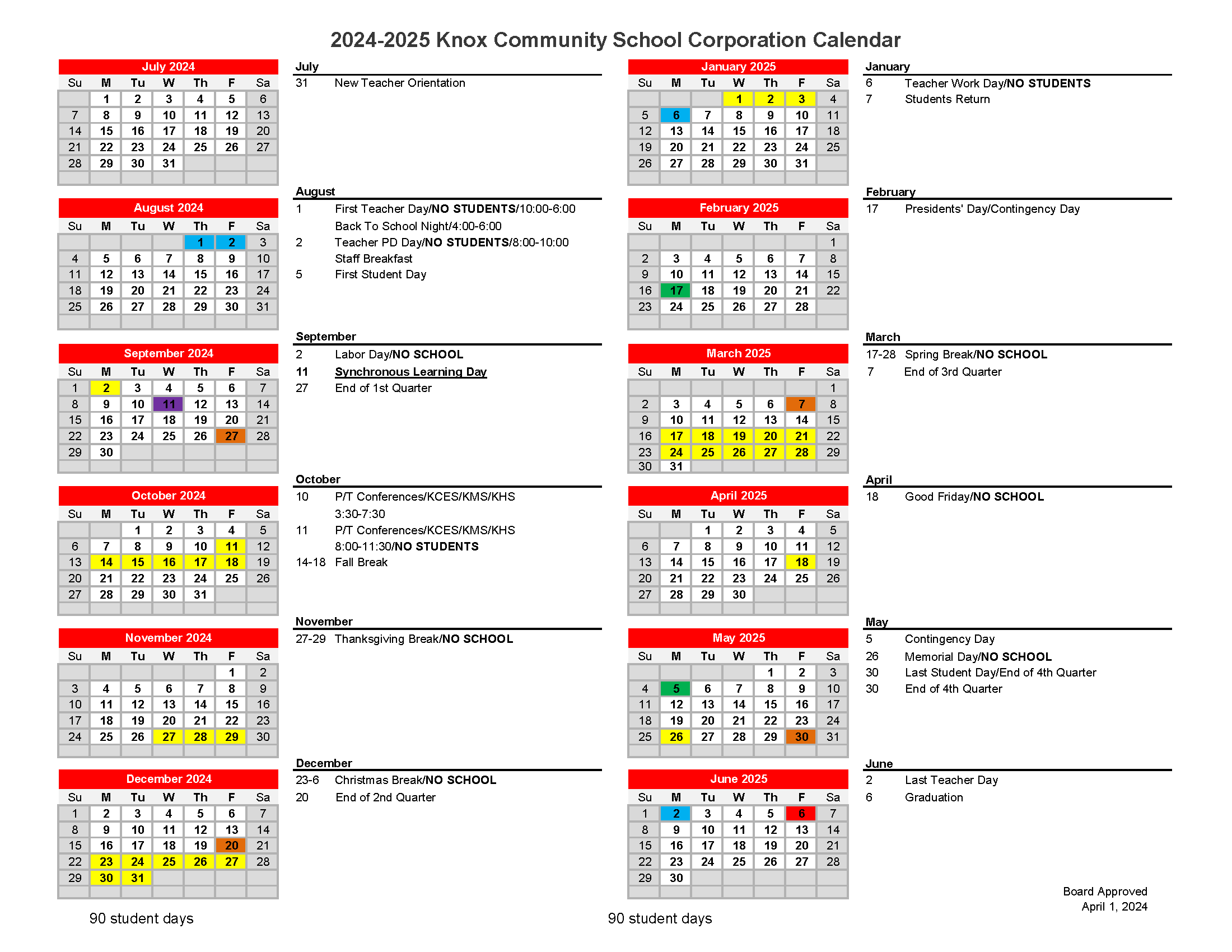 School Calendar Knox Community High School