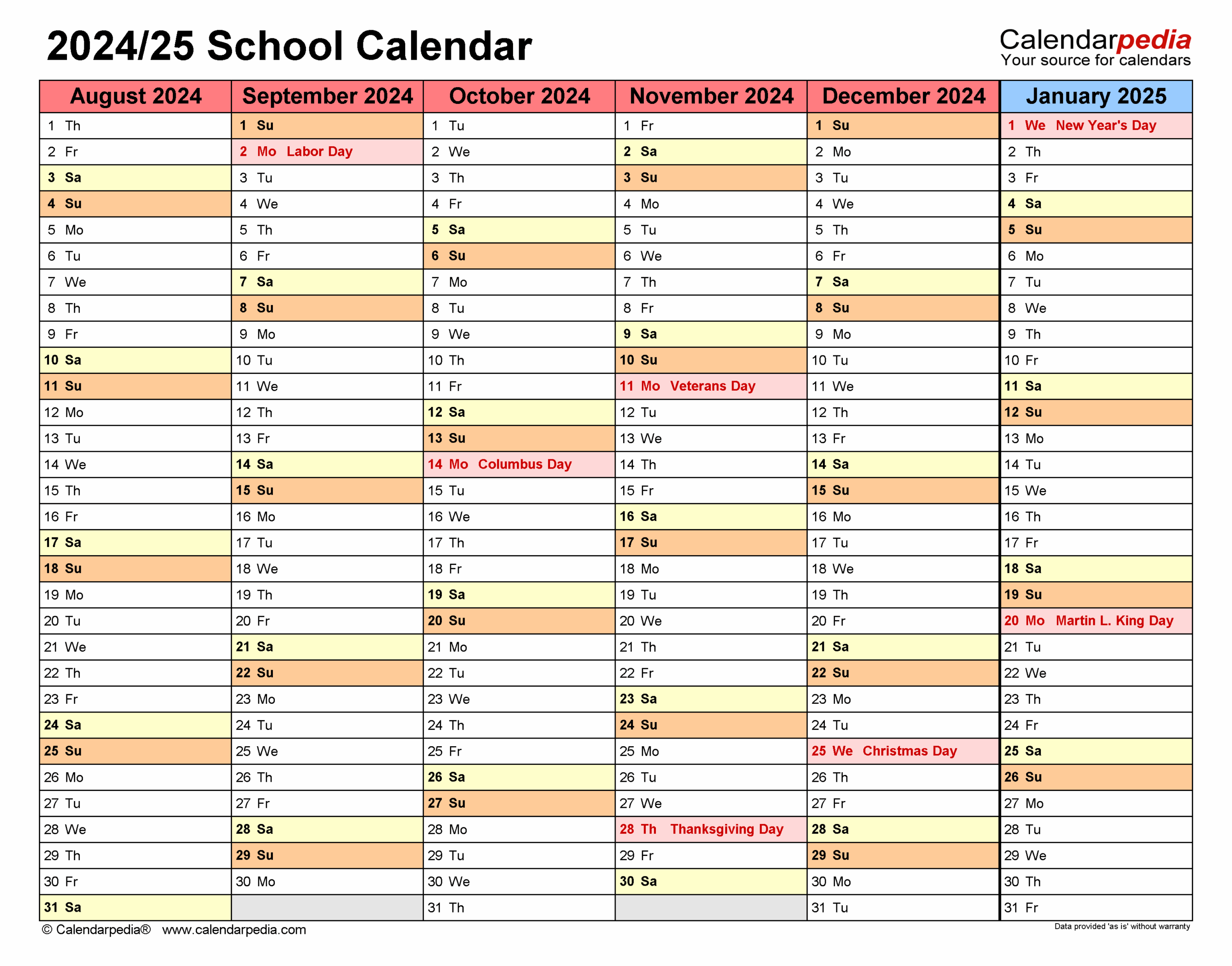 School Calendars 2024 2025 Free Printable PDF Templates