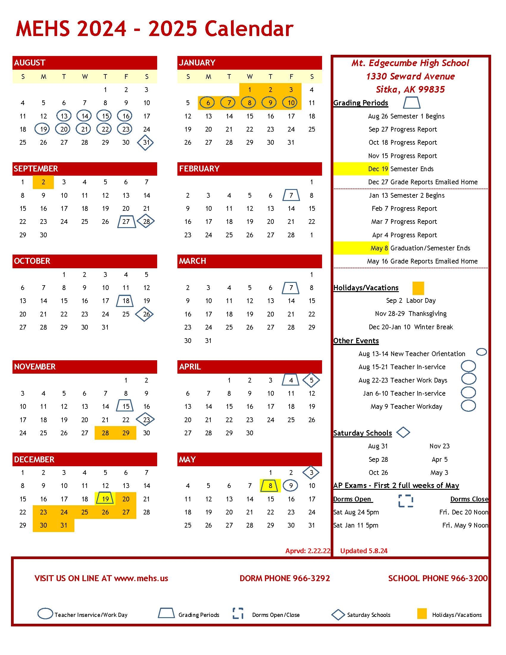 School Calendars Mt Edgecumbe High School