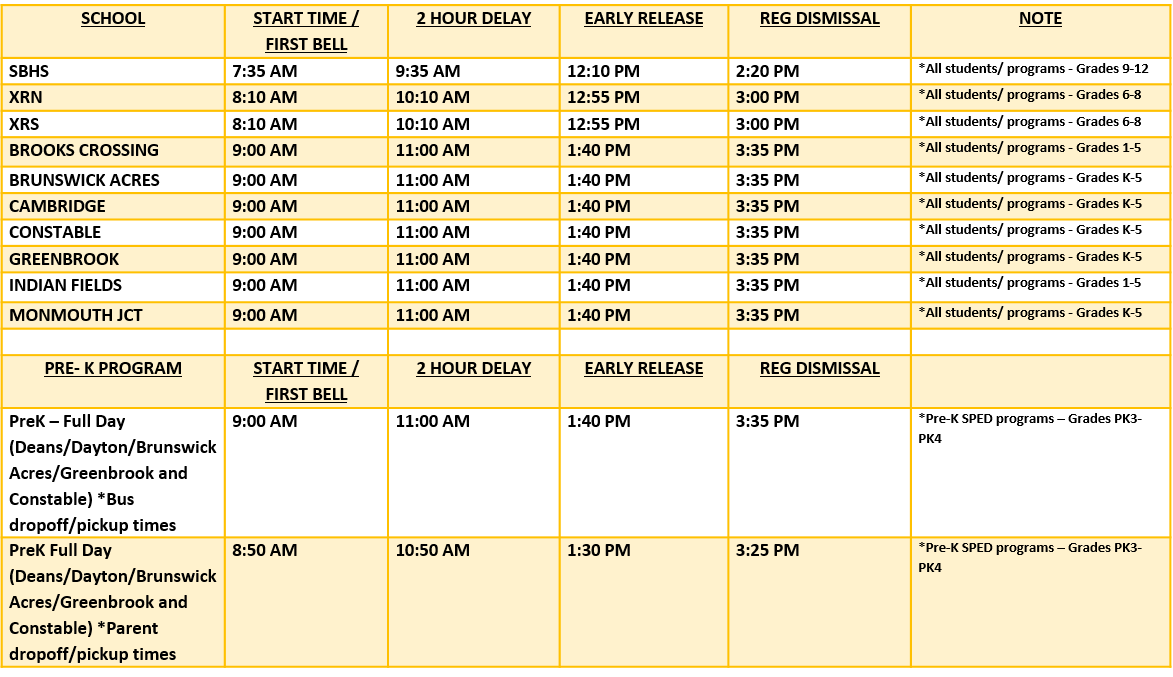 School Hours South Brunswick Board Of Education